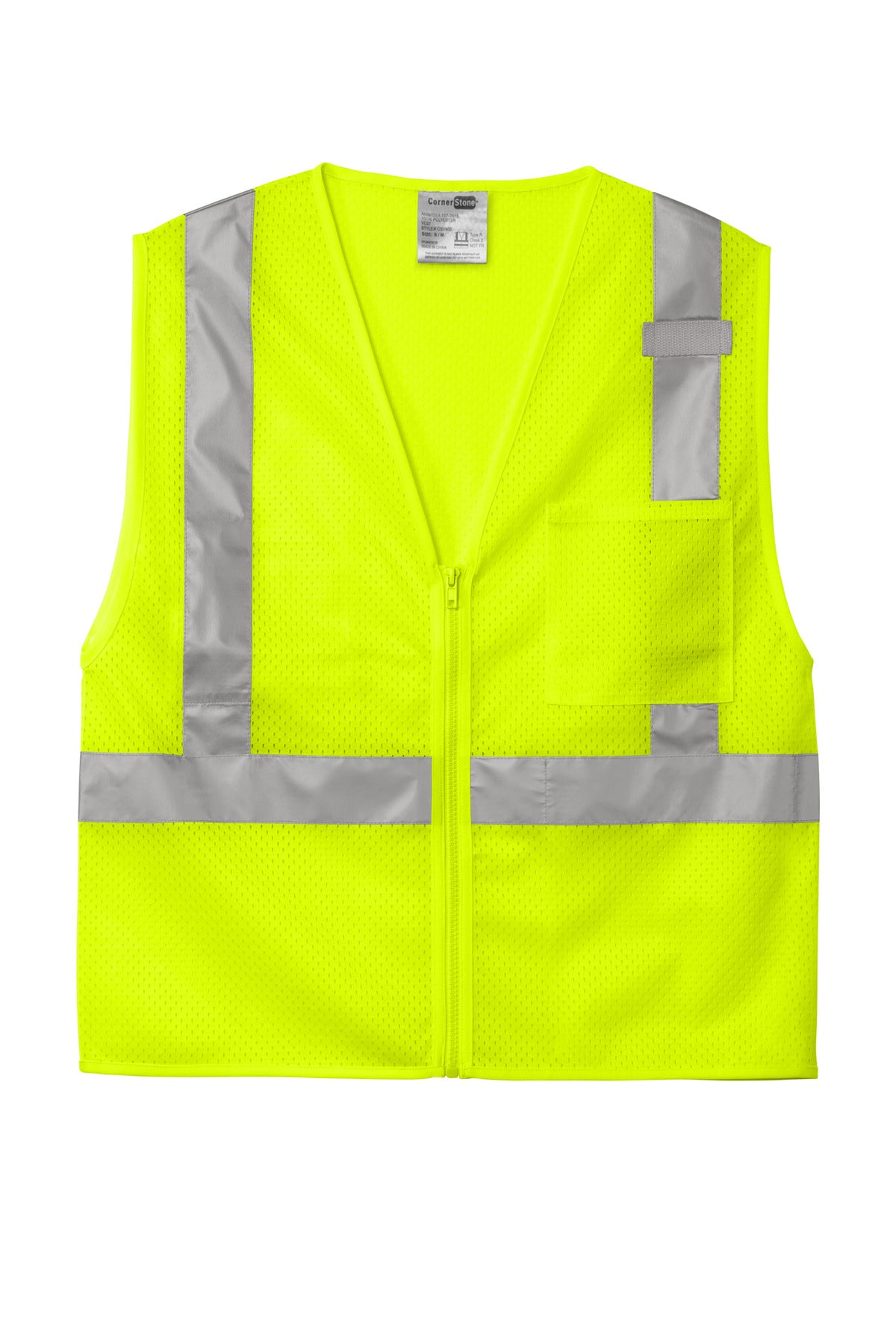 CornerStone  ANSI 107 Class 2 Mesh Zippered Vest - Safety Yellow