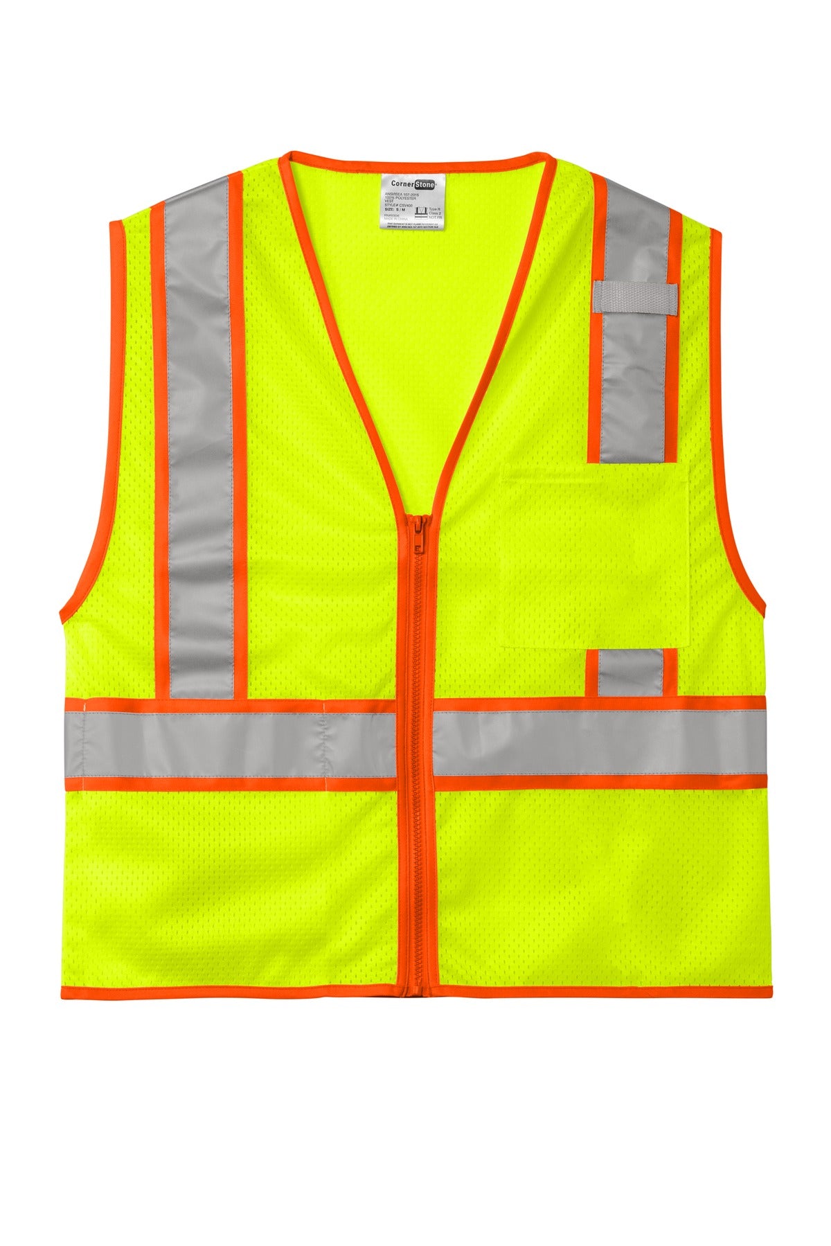 CornerStone  ANSI 107 Class 2 Mesh Zippered Two-Tone Vest - Safety Yellow
