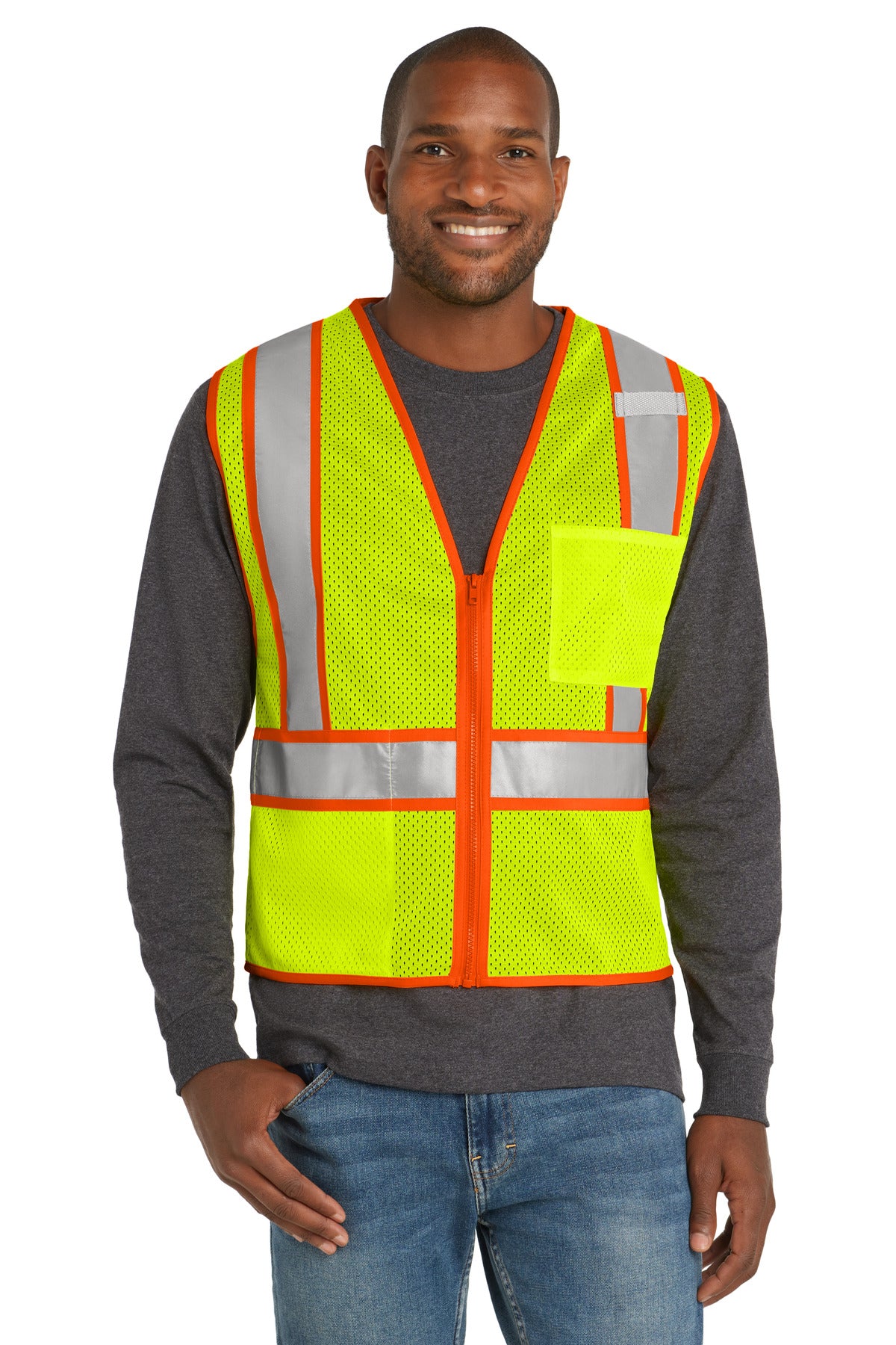 CornerStone  ANSI 107 Class 2 Mesh Zippered Two-Tone Vest - Safety Yellow