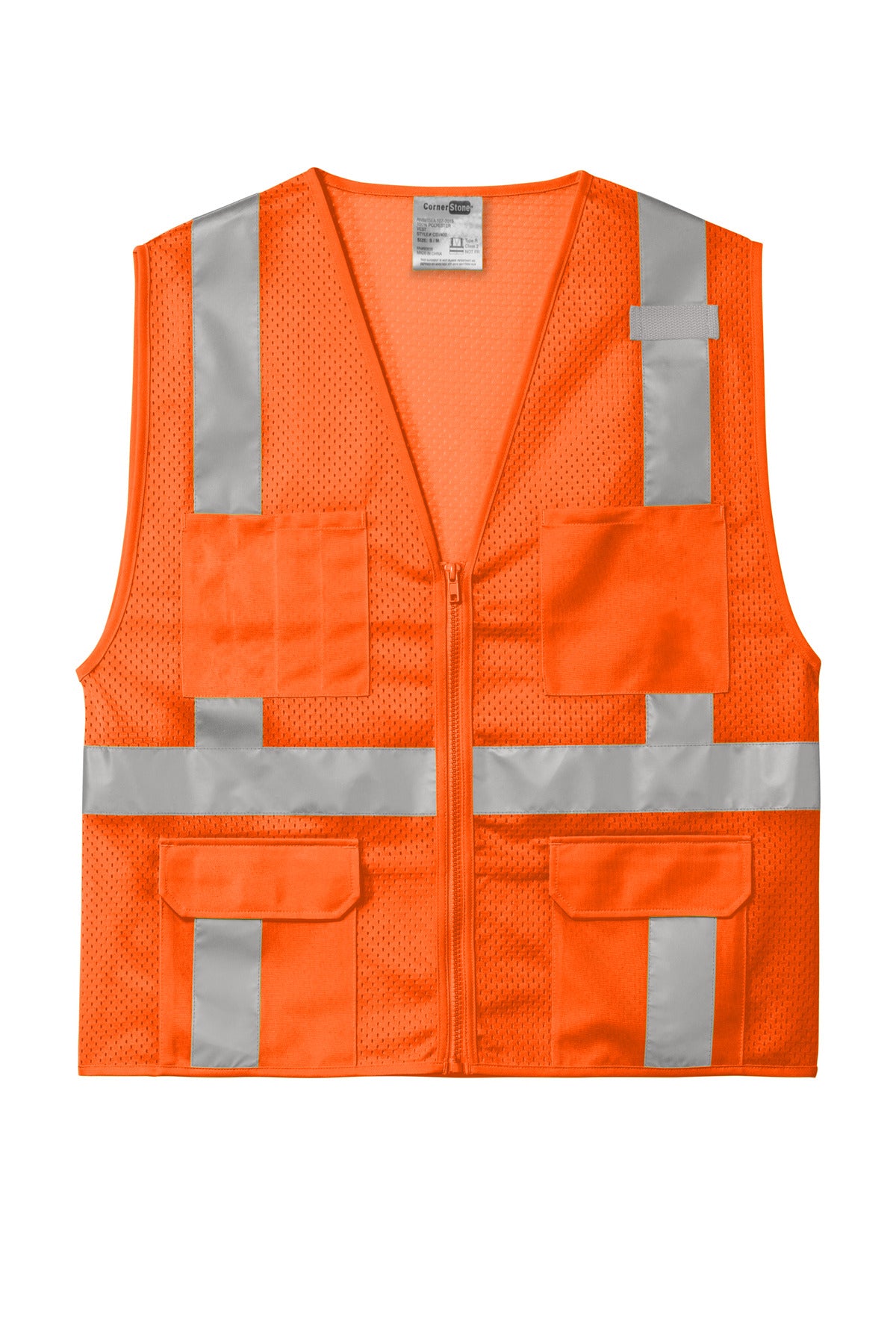 CornerStone  ANSI 107 Class 2 Mesh Six-Pocket Zippered Vest - Safety Orange