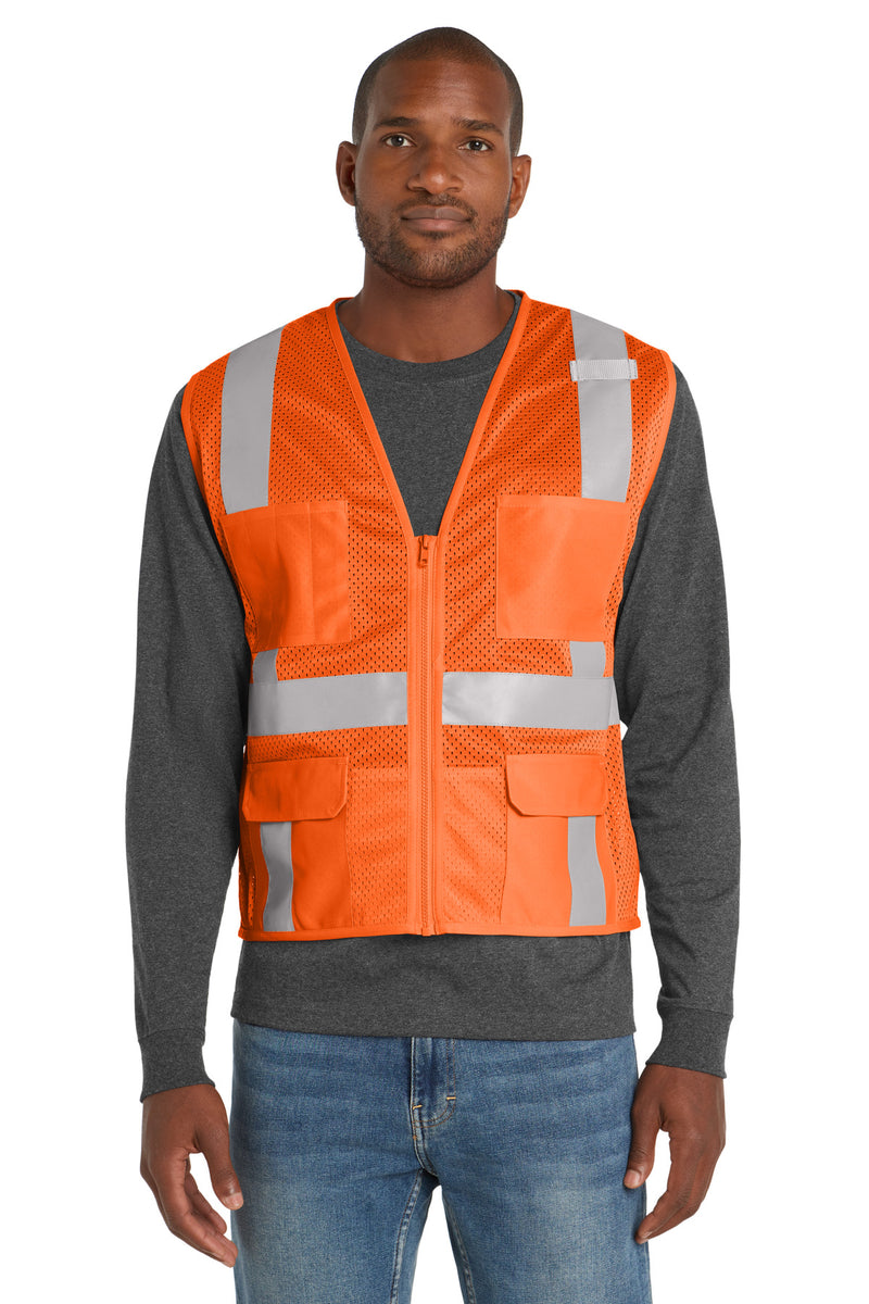 CornerStone  ANSI 107 Class 2 Mesh Six-Pocket Zippered Vest - Safety Orange