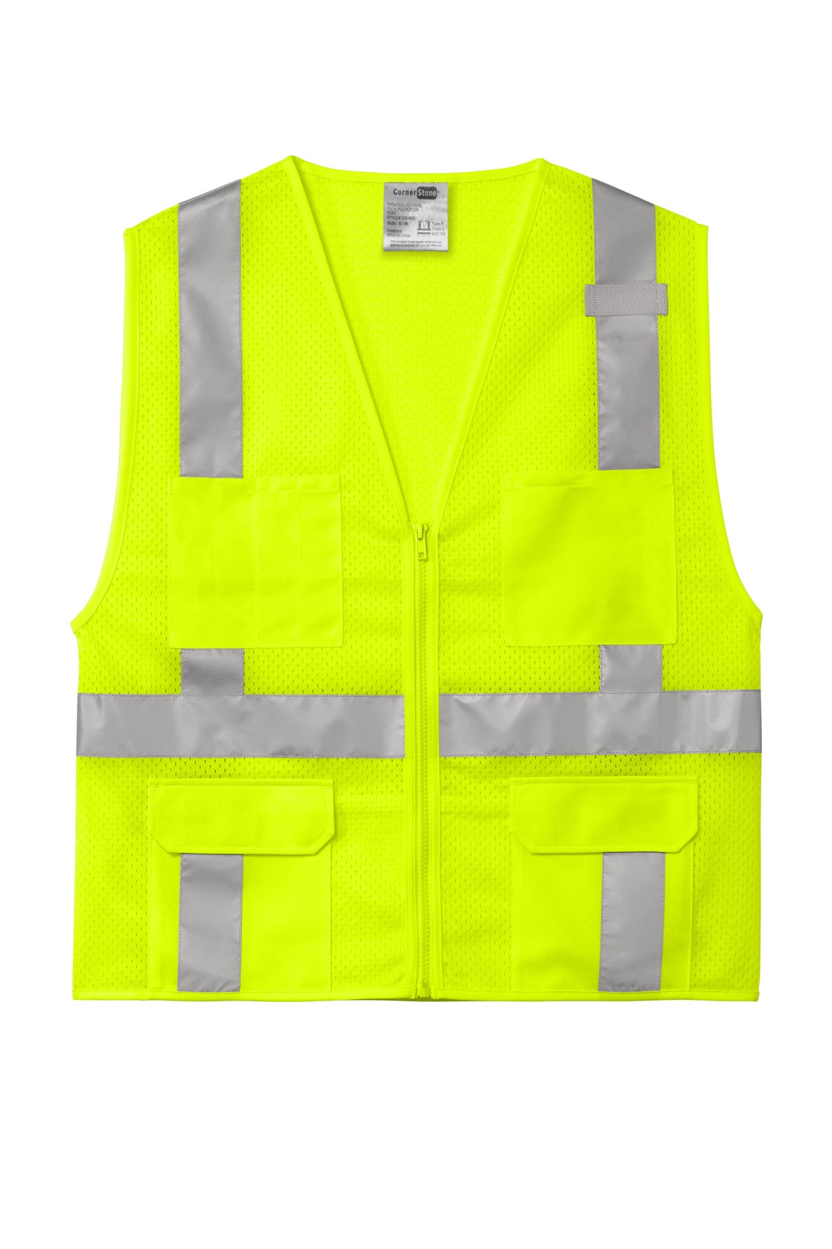 CornerStone  ANSI 107 Class 2 Mesh Six-Pocket Zippered Vest - Safety Yellow