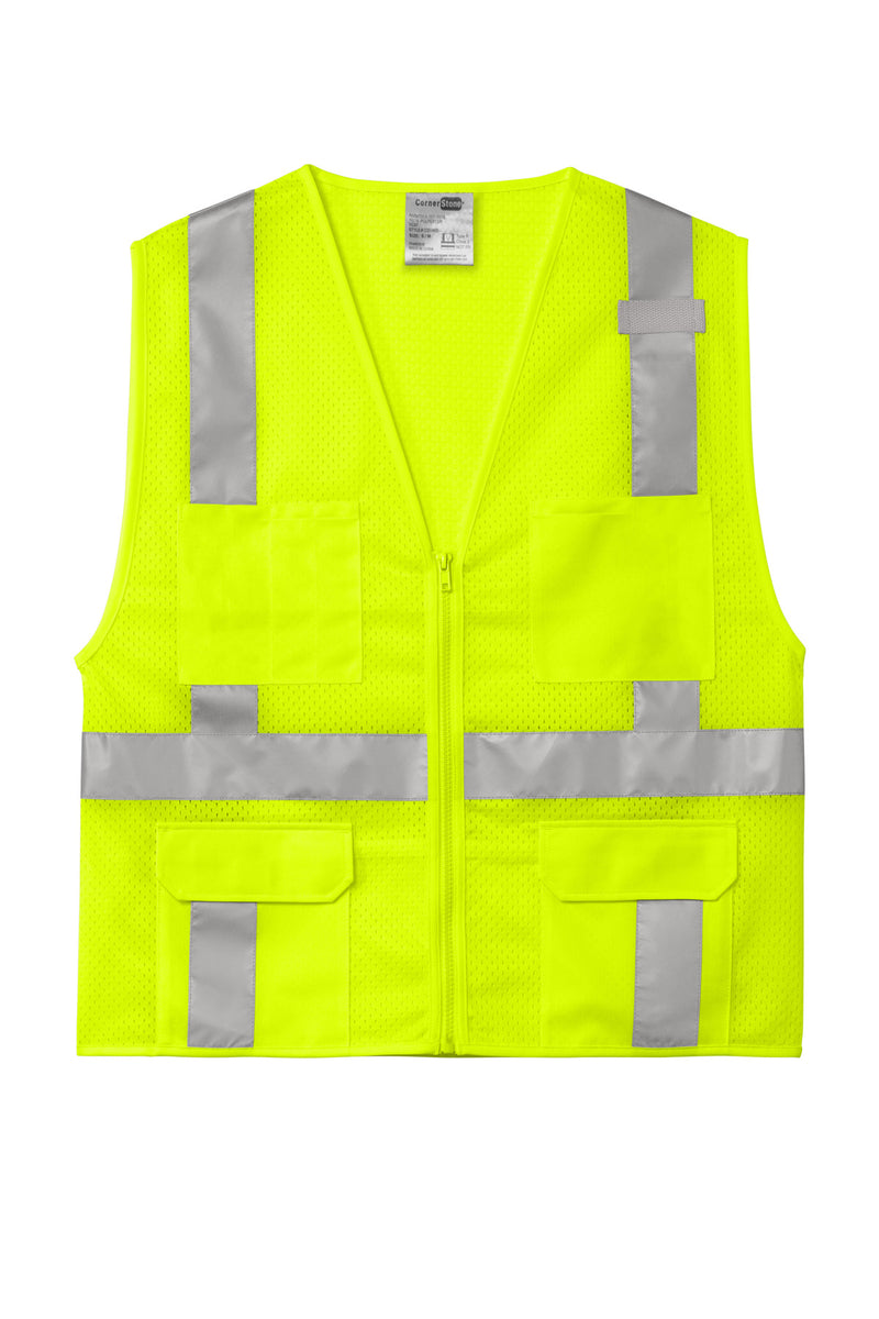 CornerStone  ANSI 107 Class 2 Mesh Six-Pocket Zippered Vest - Safety Yellow