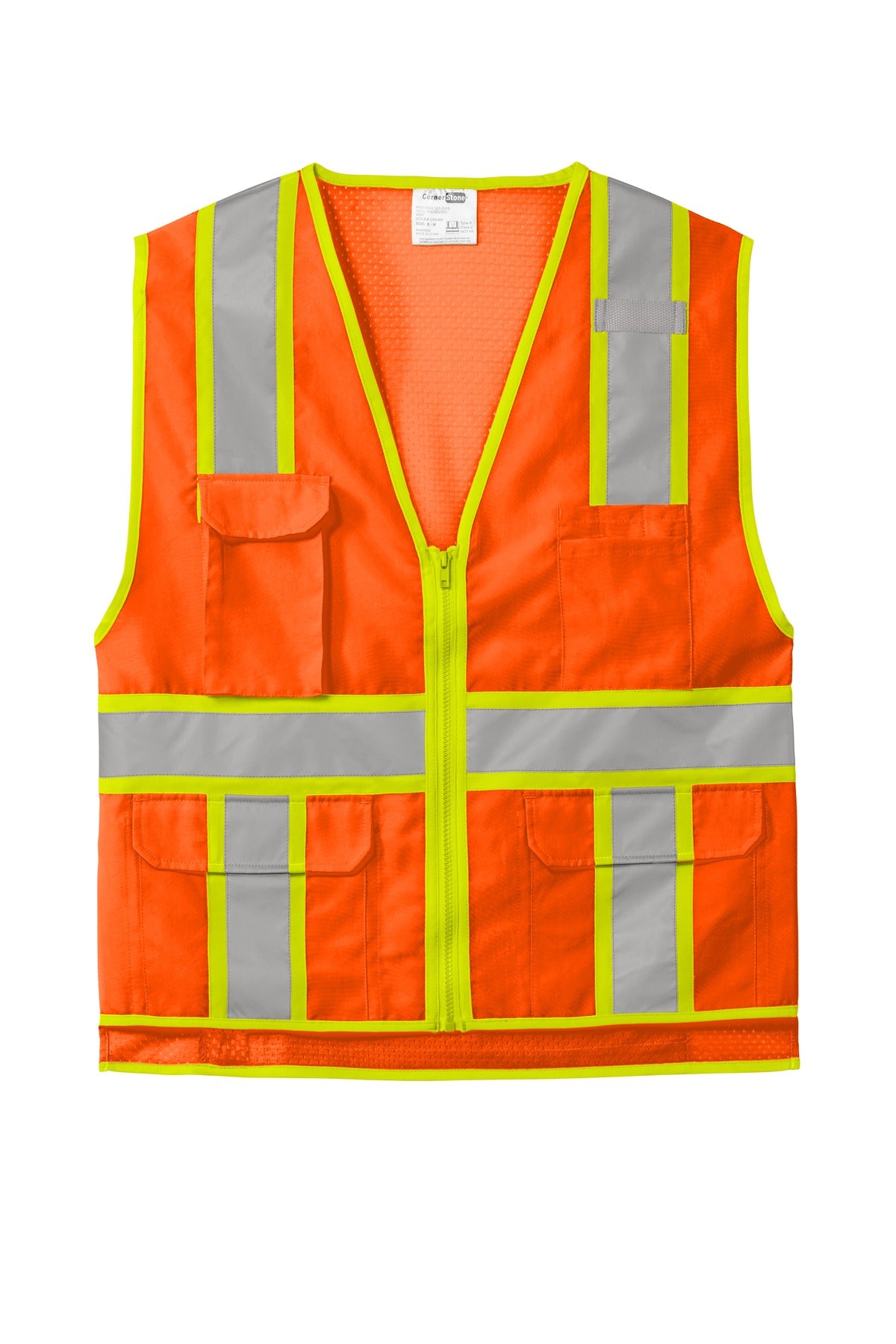 CornerStone  ANSI 107 Class 2 Surveyor Zippered Two-Tone Vest - Safety Orange