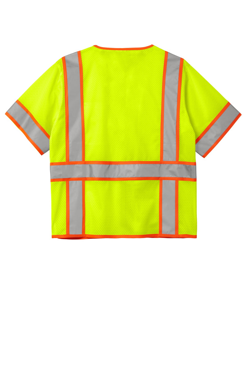 CornerStone  ANSI 107 Class 3 Surveyor Mesh Zippered Two-Tone Short Sleeve Vest - Safety Yellow