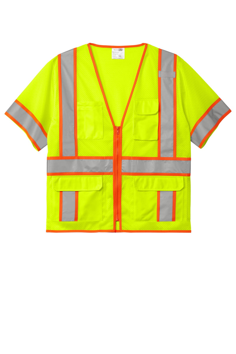 CornerStone  ANSI 107 Class 3 Surveyor Mesh Zippered Two-Tone Short Sleeve Vest - Safety Yellow