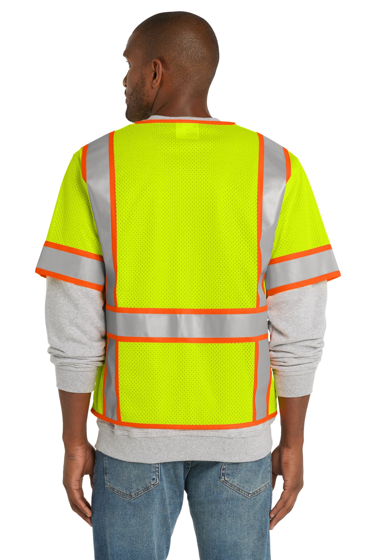 CornerStone  ANSI 107 Class 3 Surveyor Mesh Zippered Two-Tone Short Sleeve Vest - Safety Yellow