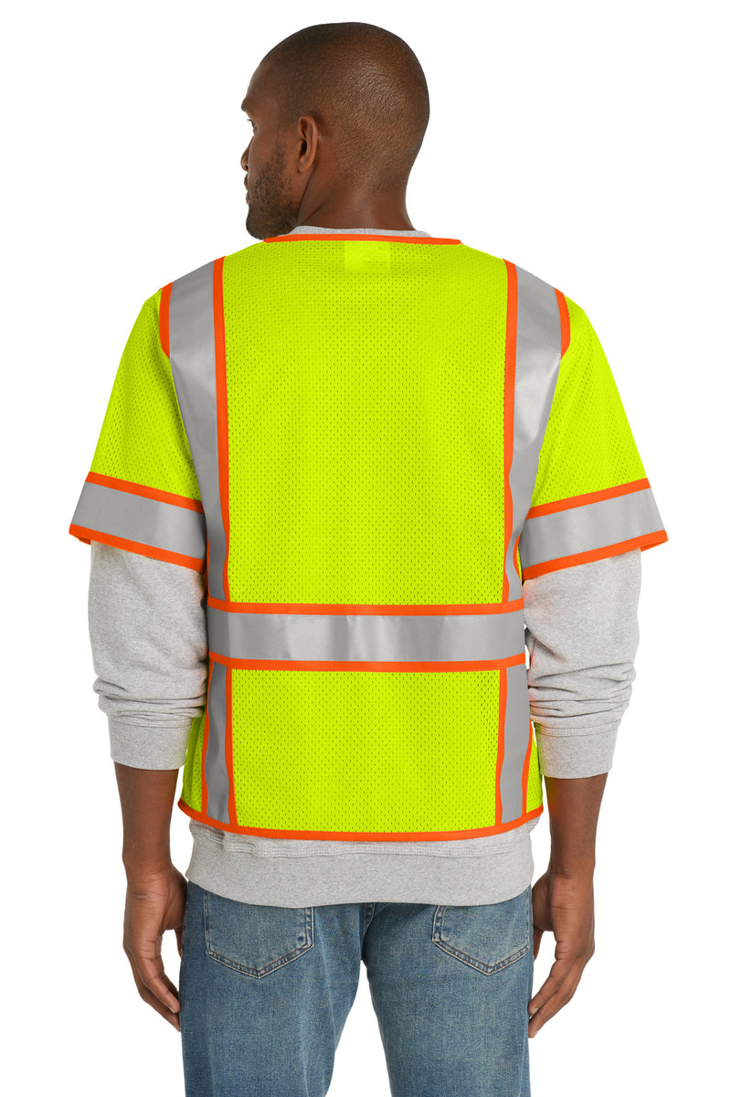 CornerStone  ANSI 107 Class 3 Surveyor Mesh Zippered Two-Tone Short Sleeve Vest - Safety Yellow