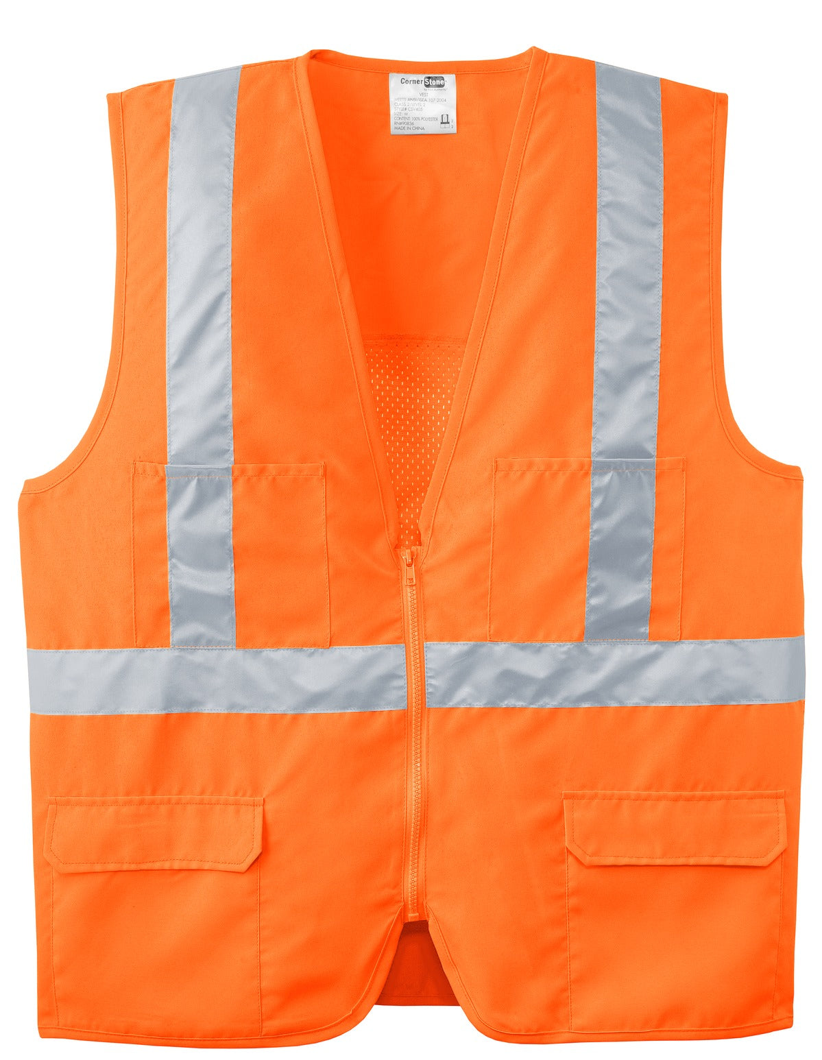 CornerStone - ANSI 107 Class 2 Mesh Back Safety Vest - Safety Orange