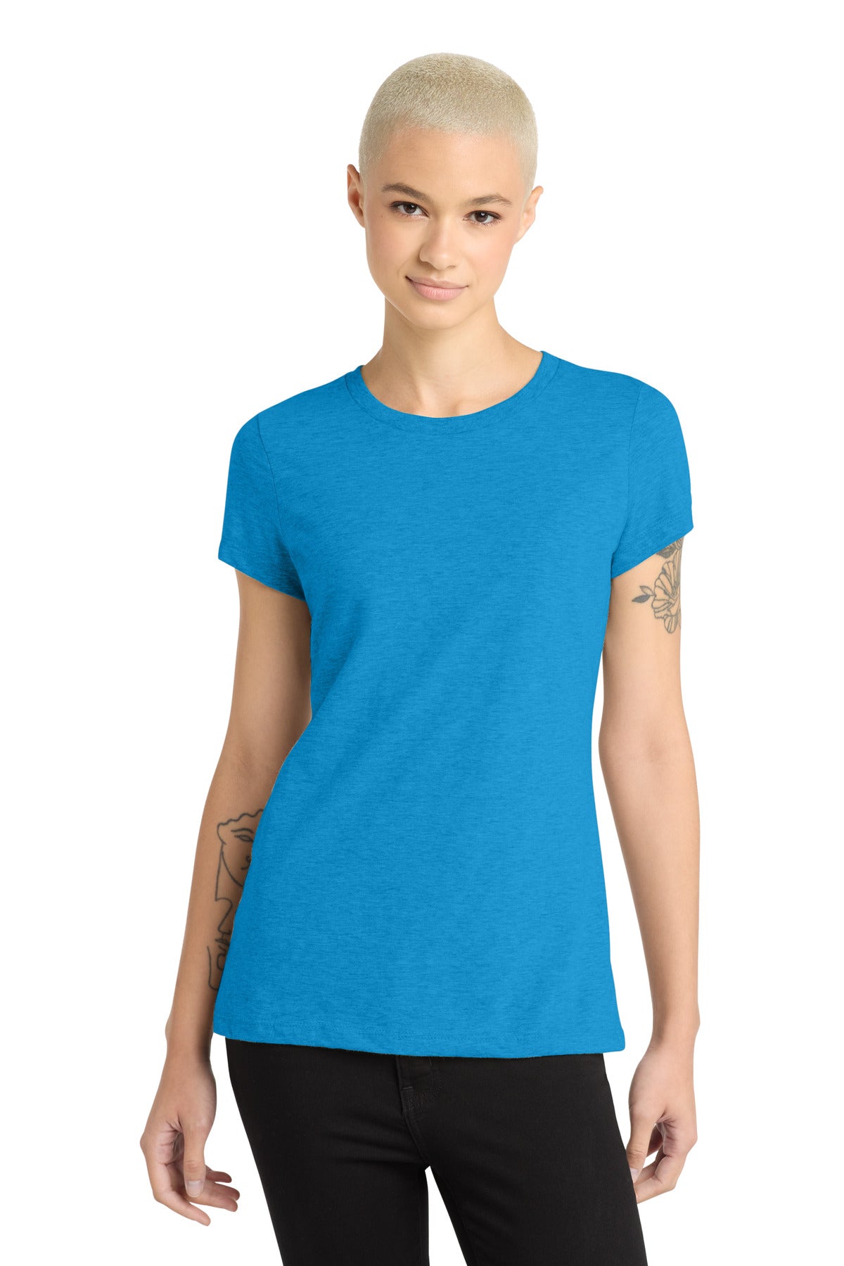 District  Women's Perfect Blend CVC Tee - Heathered Bright Turquoise