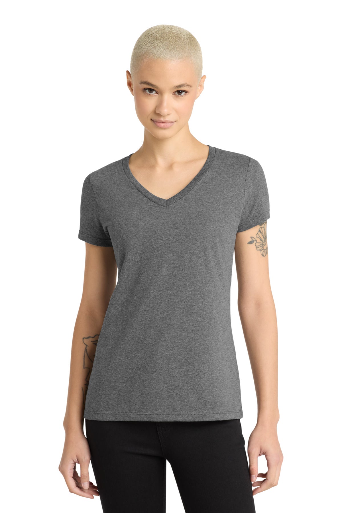 District - Women's Perfect Weight V-Neck Tee - Heathered Nickel