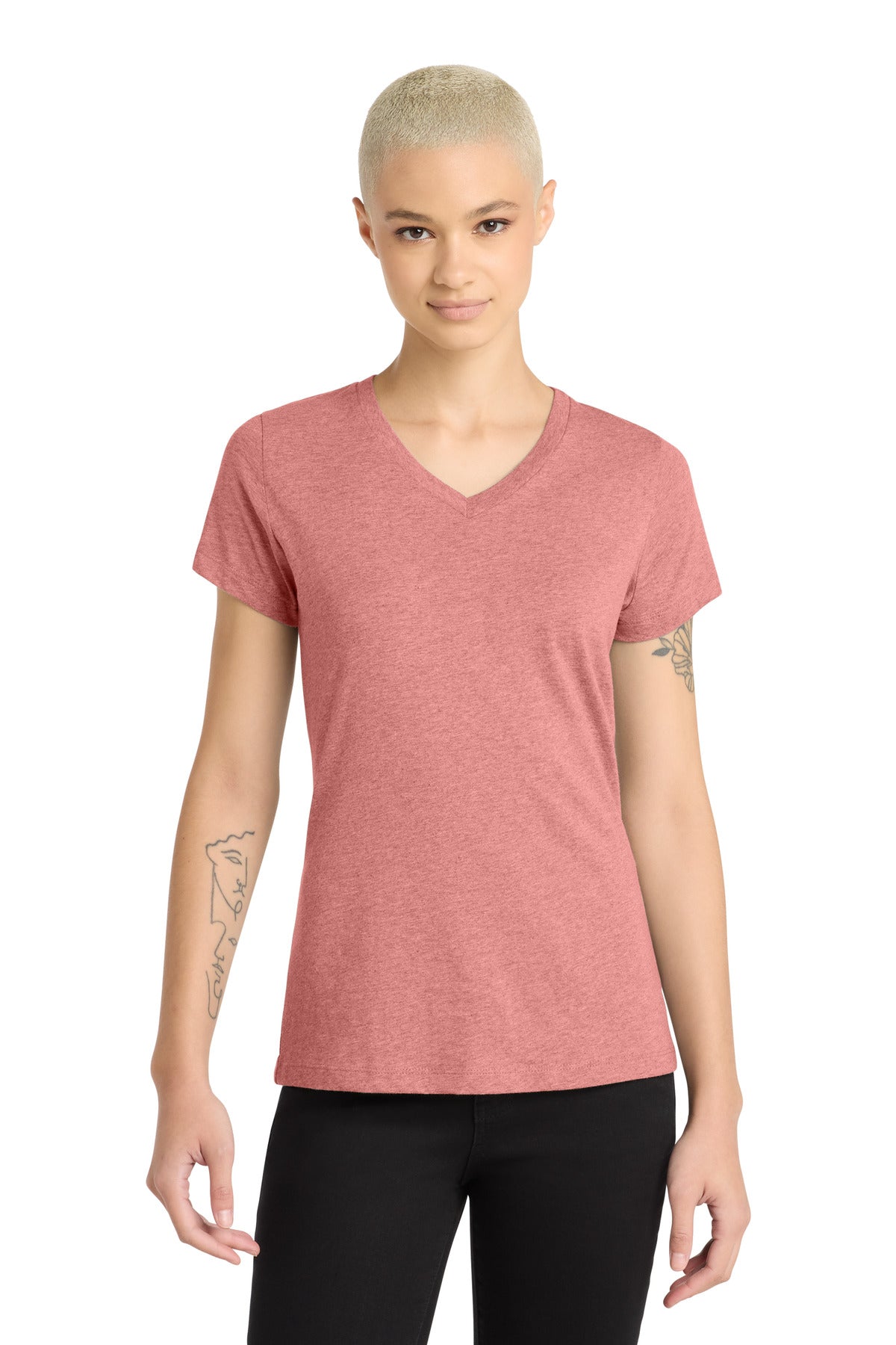 District Women's Perfect Blend CVC V-Neck Tee - Blush Frost