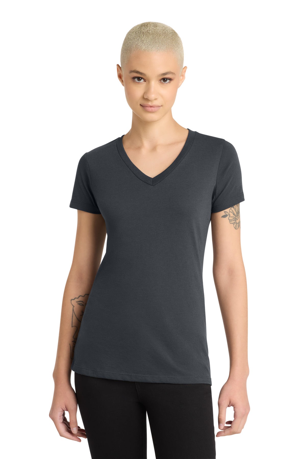District Women's Perfect Blend CVC V-Neck Tee - Charcoal
