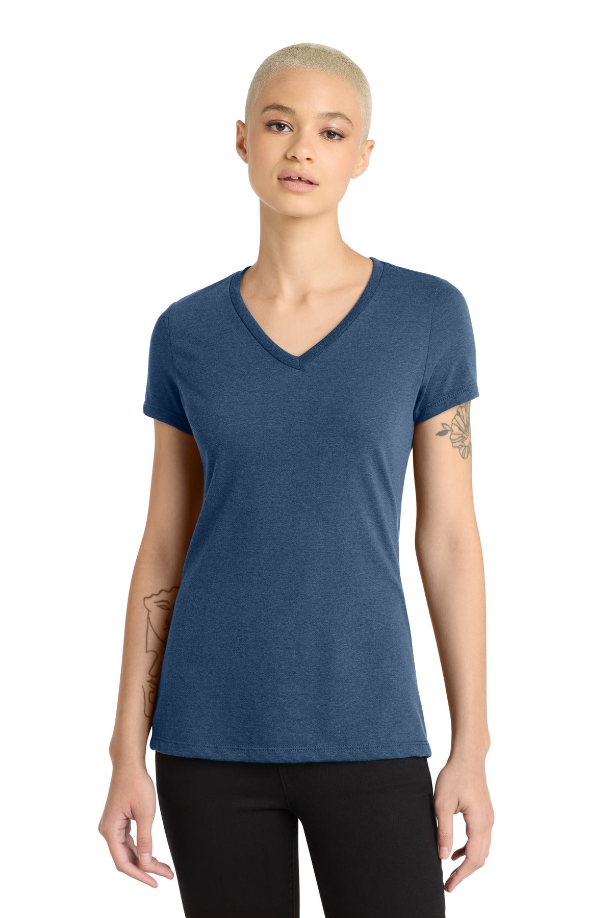 District Women's Perfect Blend CVC V-Neck Tee - Deep Royal Fleck
