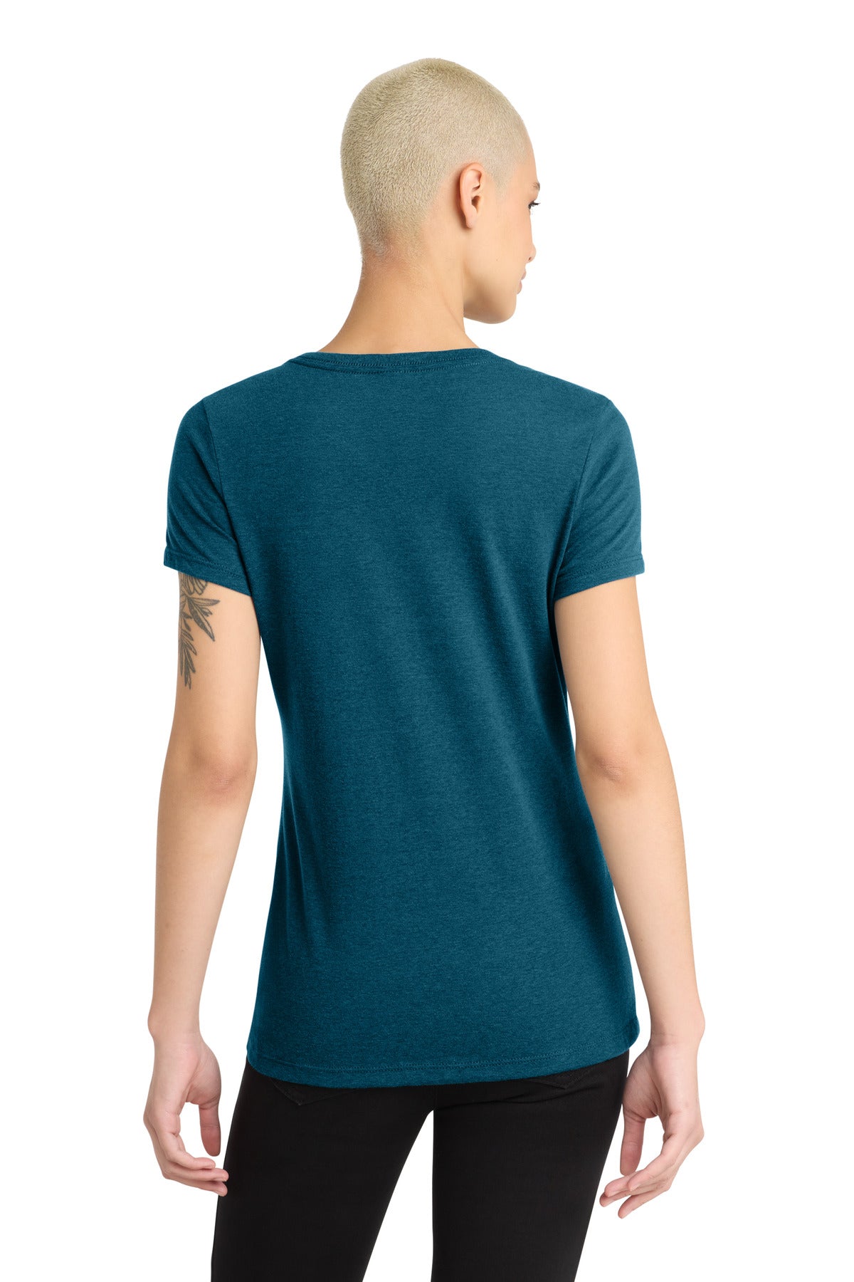 District Women's Perfect Blend CVC V-Neck Tee - Deep Turquoise Fleck