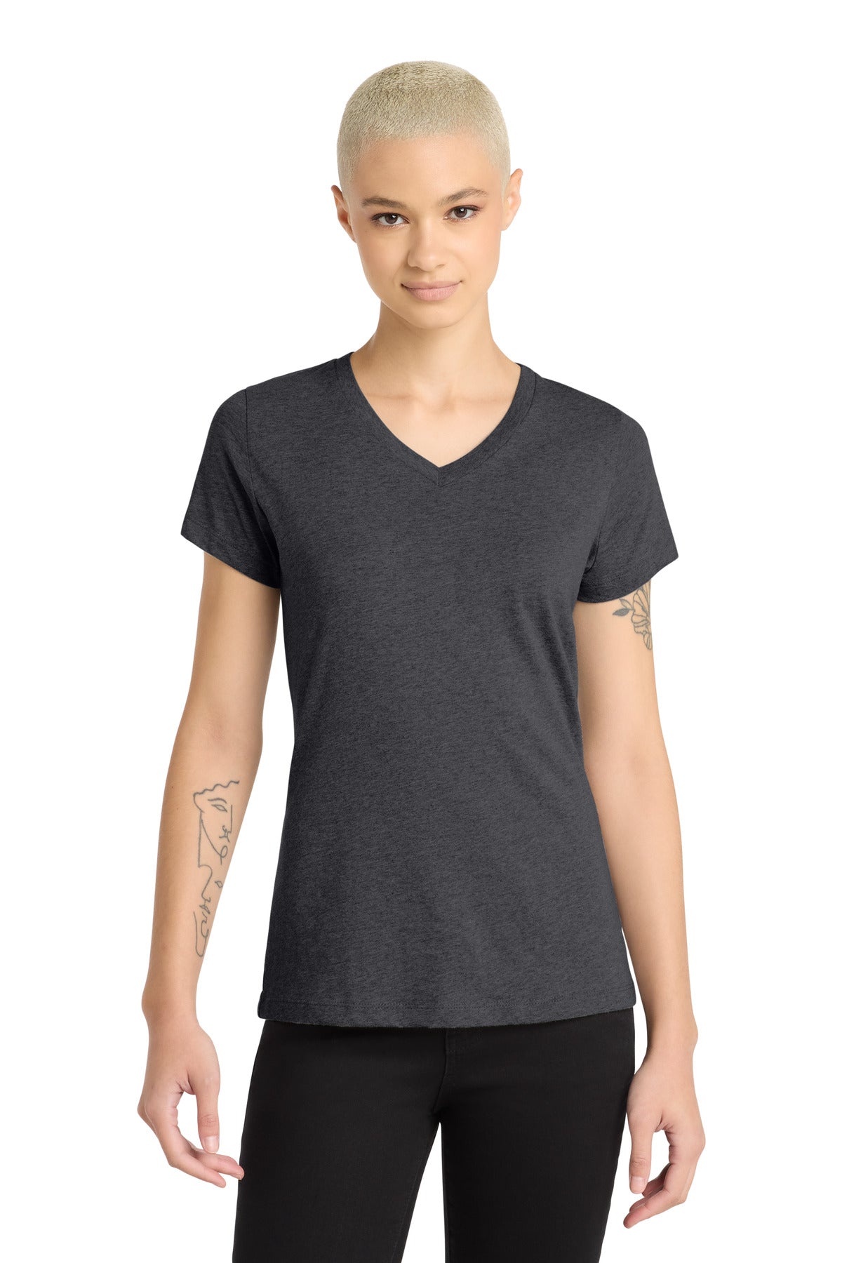 District Women's Perfect Blend CVC V-Neck Tee - Heathered Charcoal