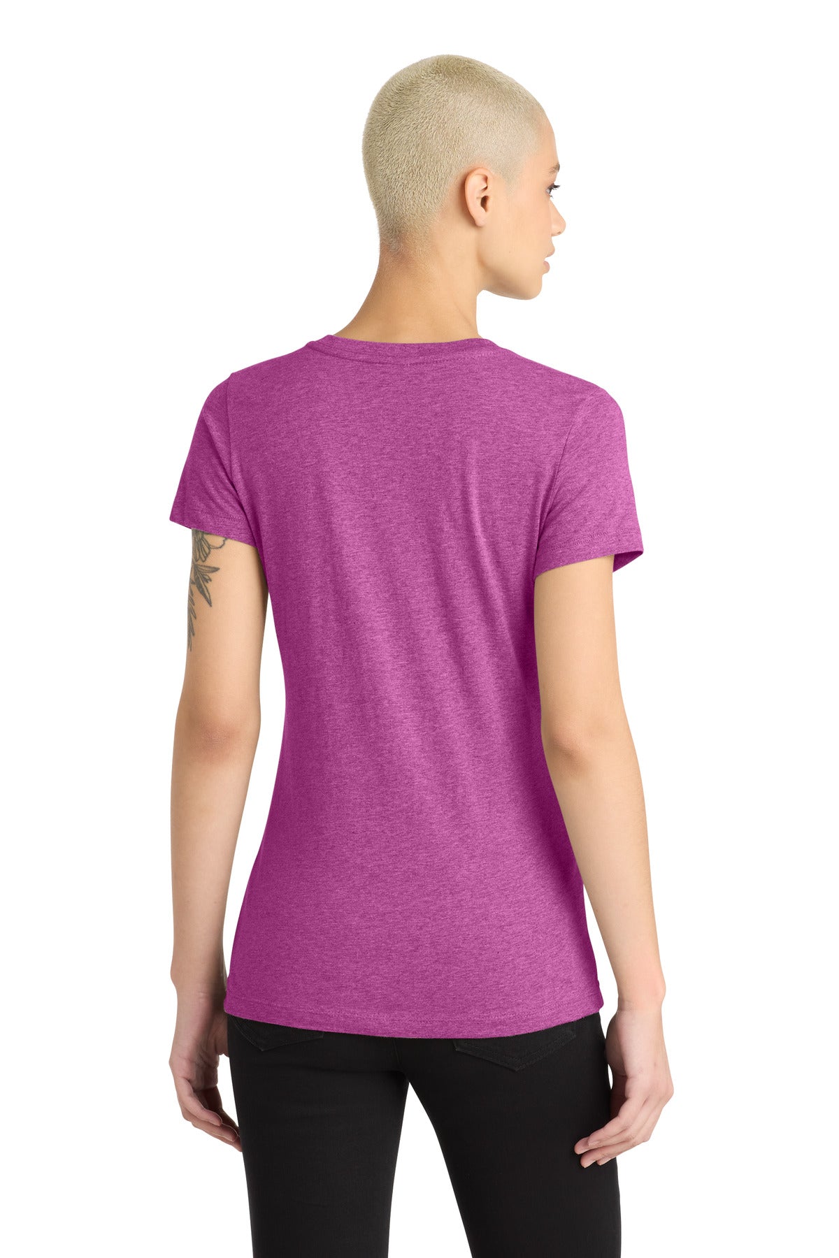 District Women's Perfect Blend CVC V-Neck Tee - Heathered Pink Raspberry