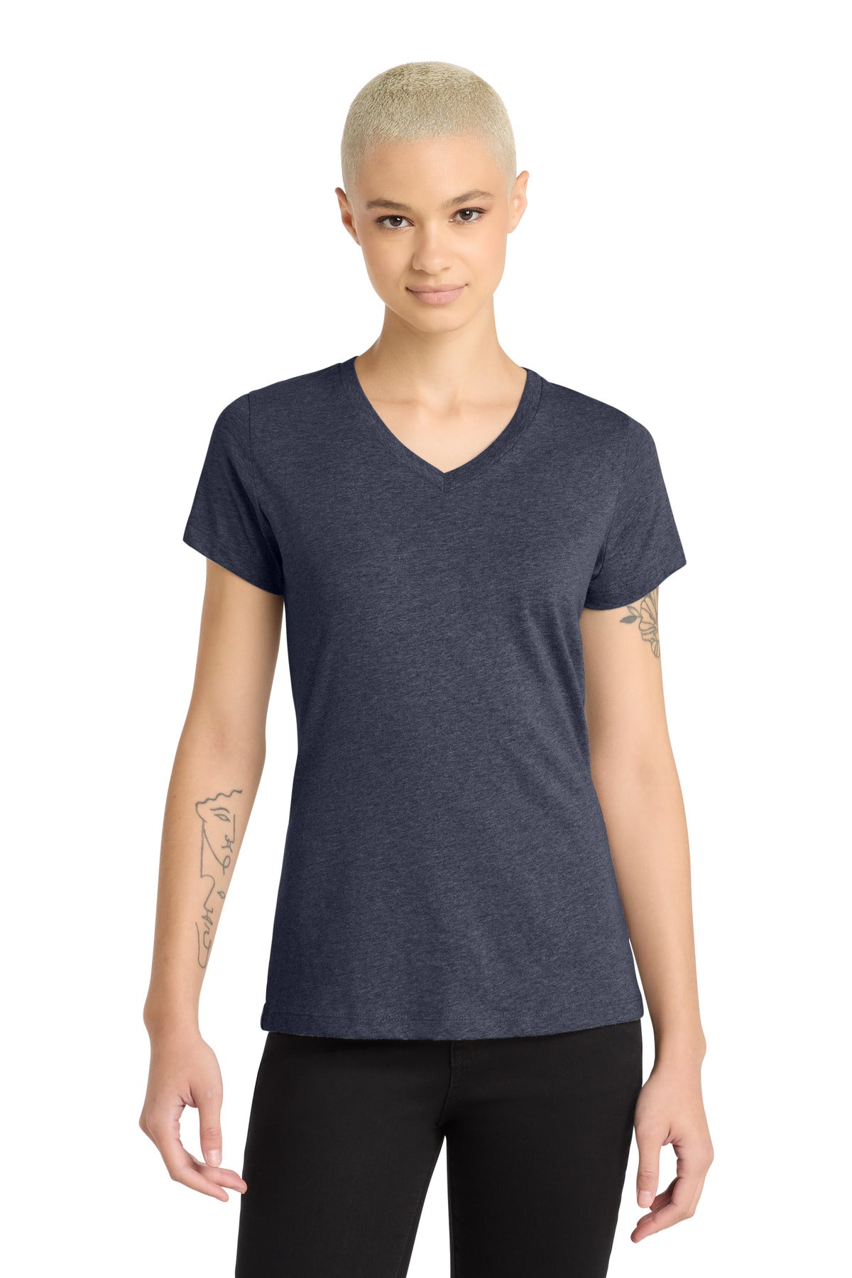 District Women's Perfect Blend CVC V-Neck Tee - Heathered Navy