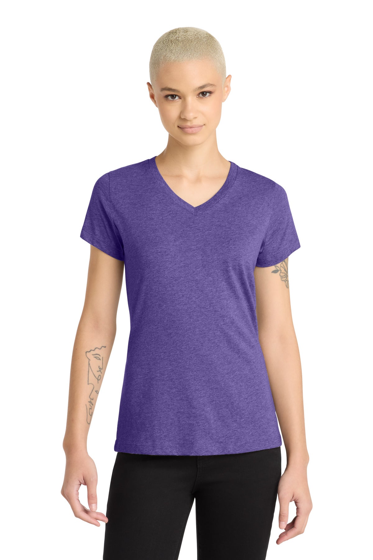 District Women's Perfect Blend CVC V-Neck Tee - Heathered Purple
