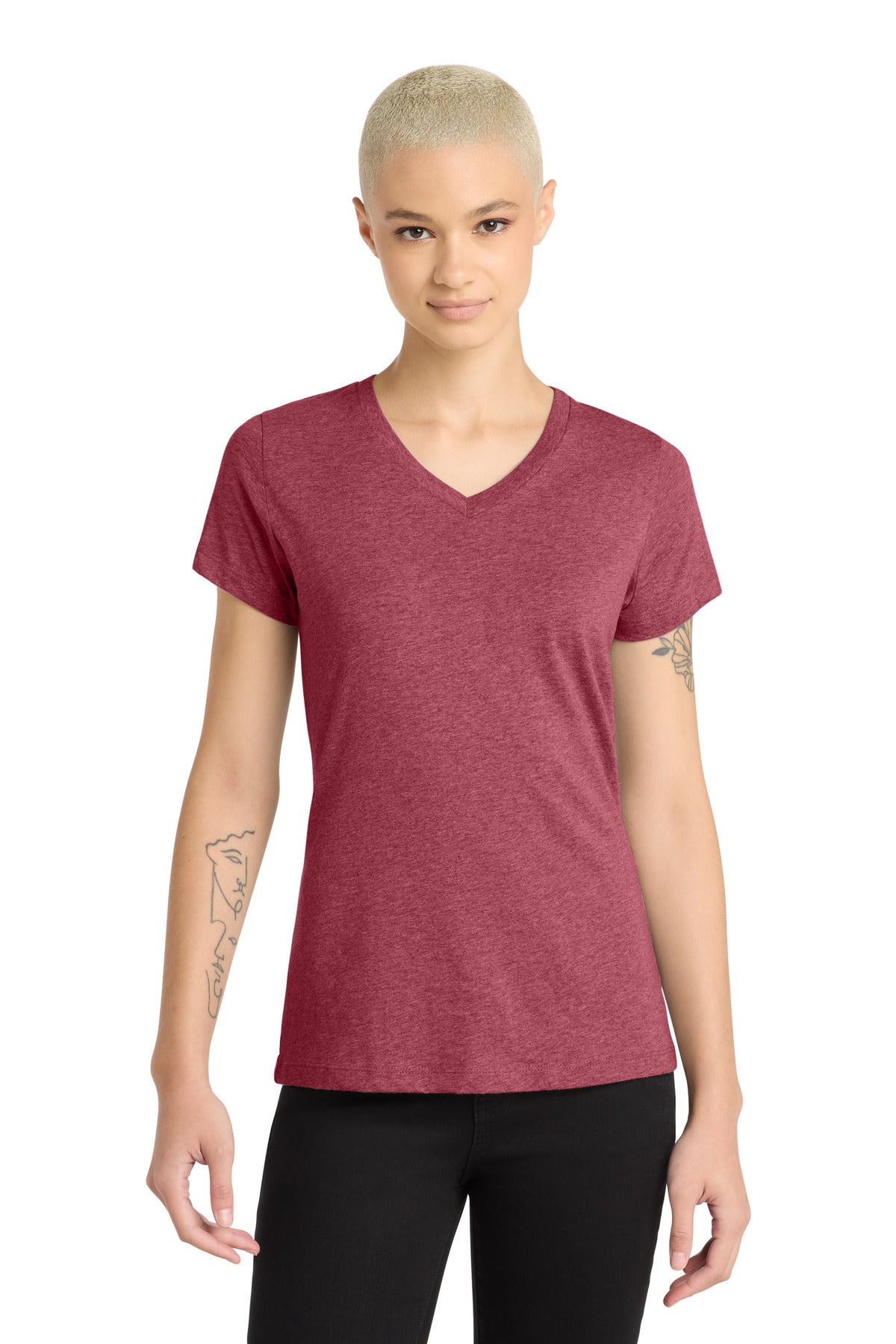 District Women's Perfect Blend CVC V-Neck Tee - Heathered Red