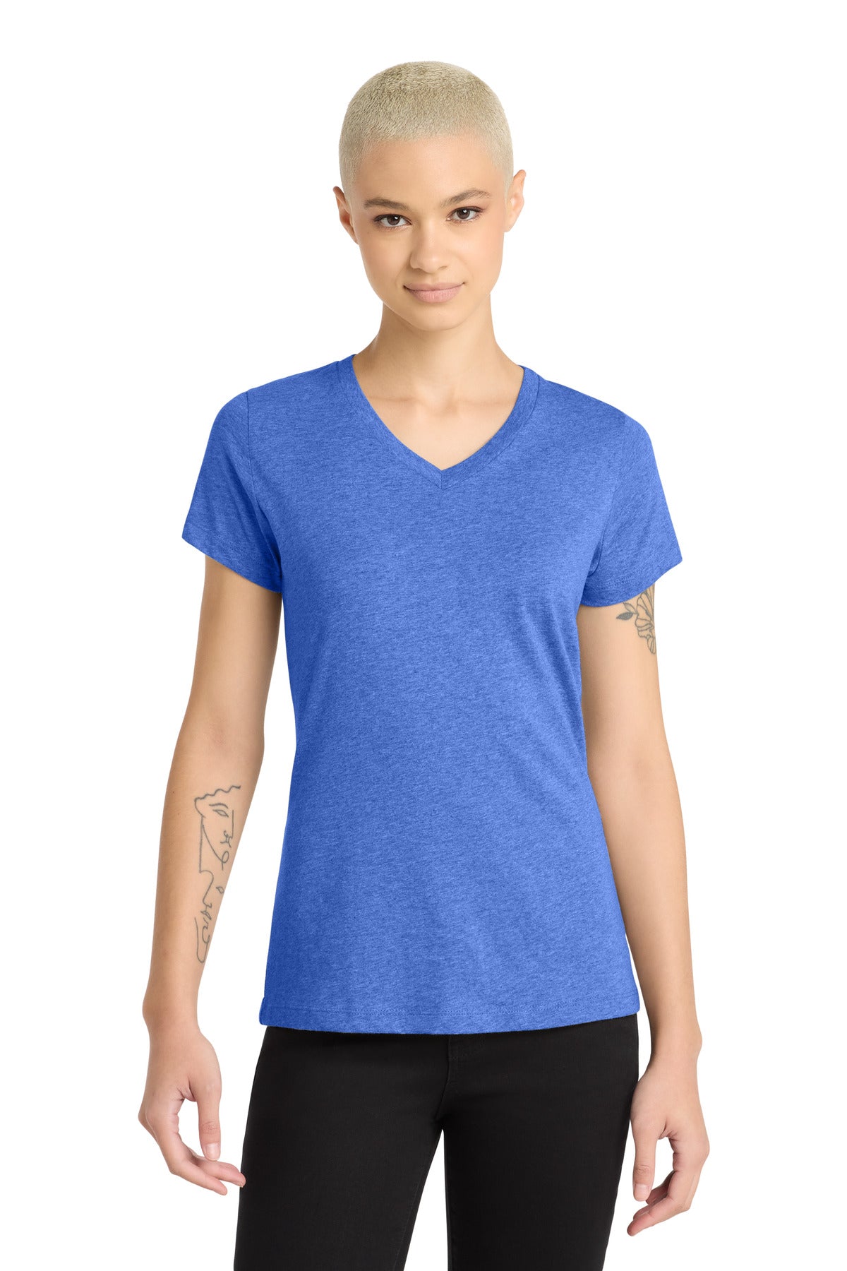 District Women's Perfect Blend CVC V-Neck Tee - Heathered Royal