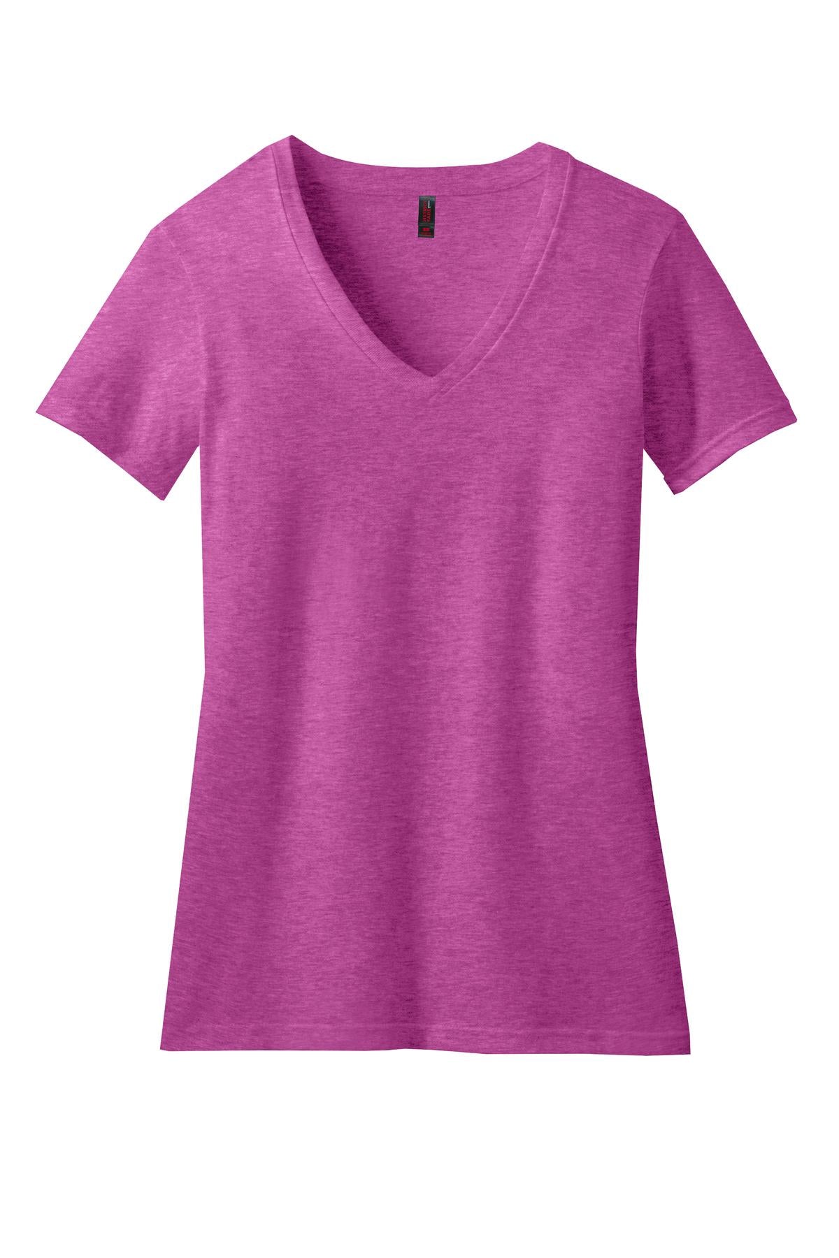 District Women's Perfect Blend CVC V-Neck Tee - Heathered Pink Raspberry