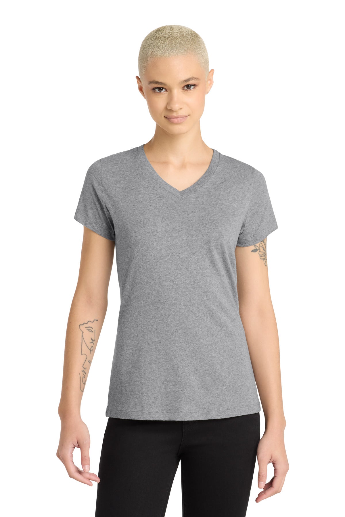 District Women's Perfect Blend CVC V-Neck Tee - Light Heather Grey