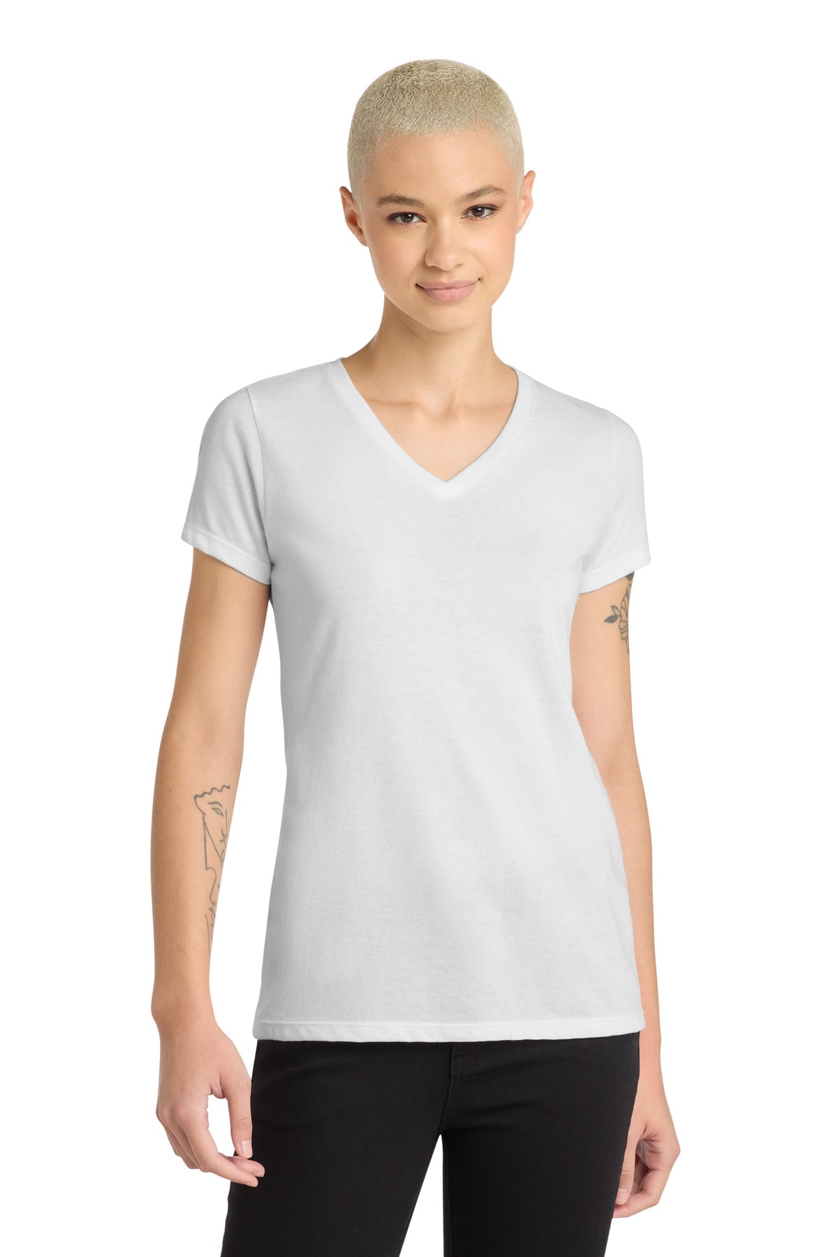 District Women's Perfect Blend CVC V-Neck Tee - White
