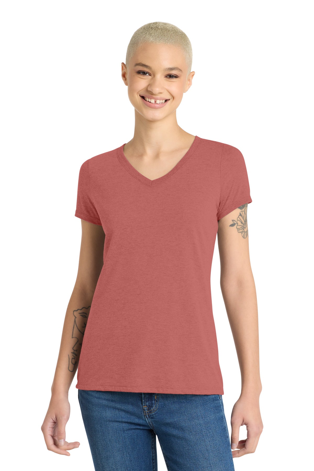 District Women's Perfect Tri V-Neck Tee - Blush Frost