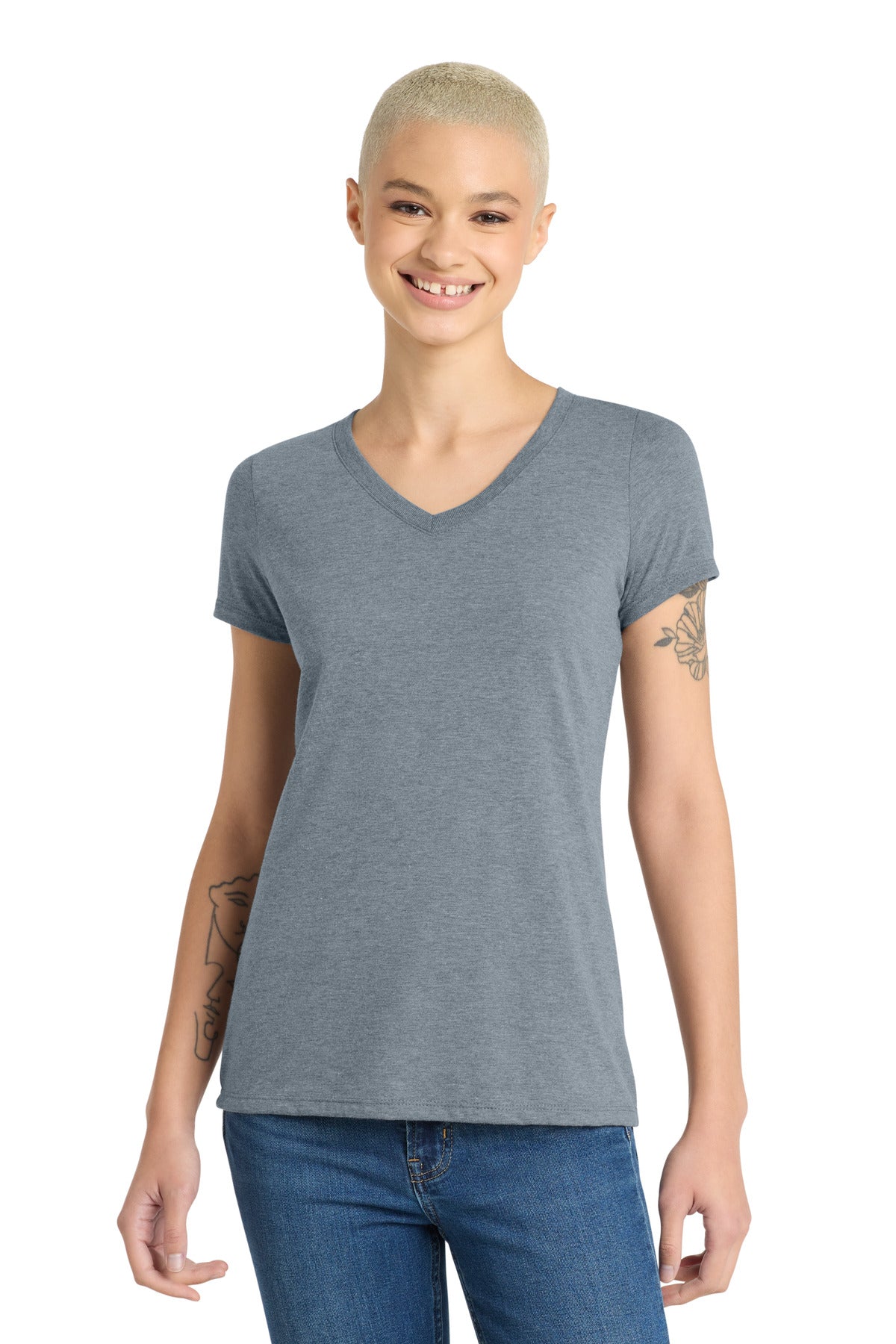 District Women's Perfect Tri V-Neck Tee - Flint Blue Heather