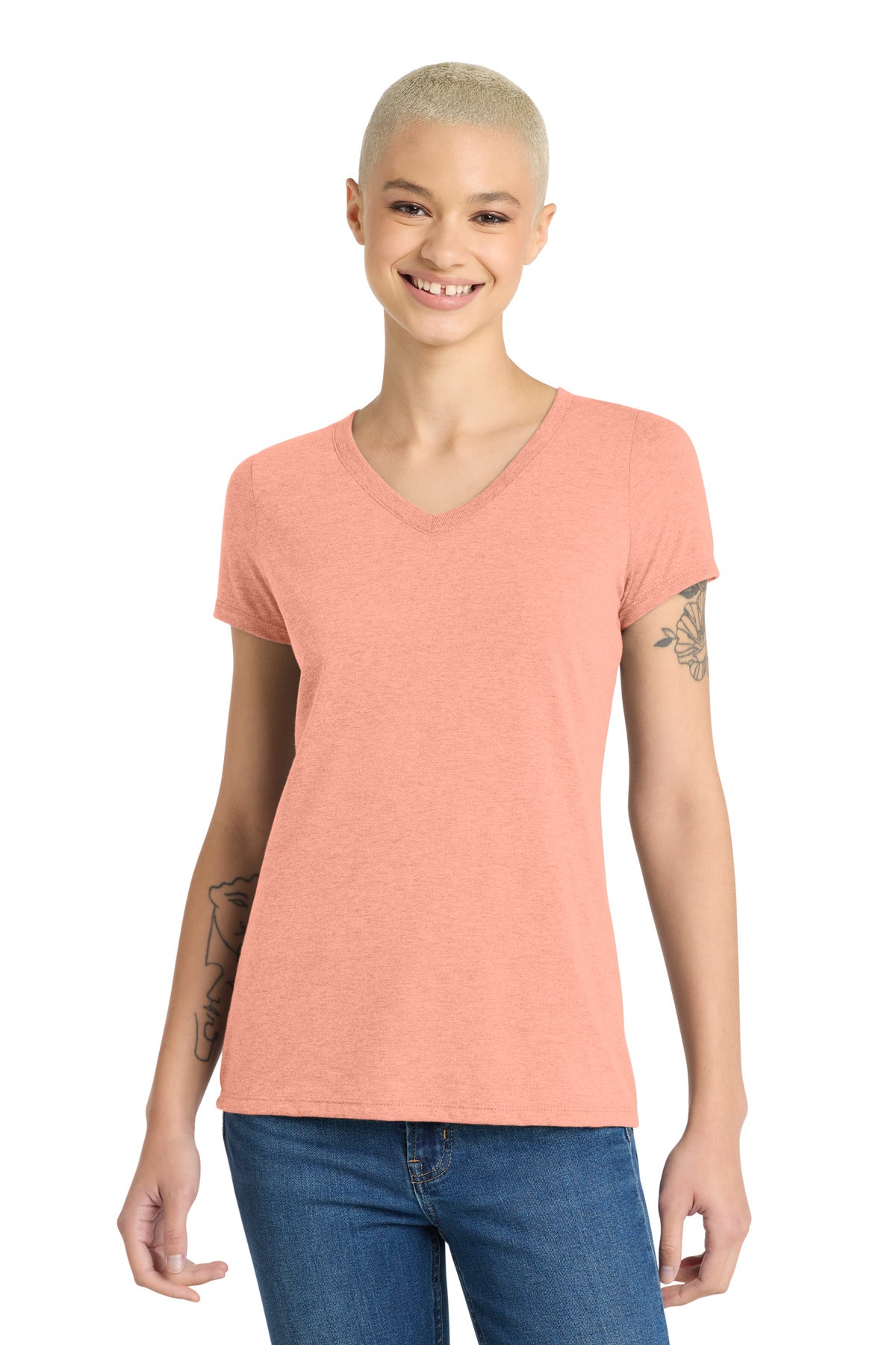 District Women's Perfect Tri V-Neck Tee - Heathered Dusty Peach