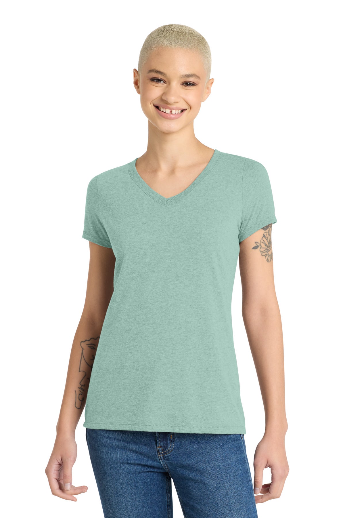 District Women's Perfect Tri V-Neck Tee - Heathered Dusty Sage