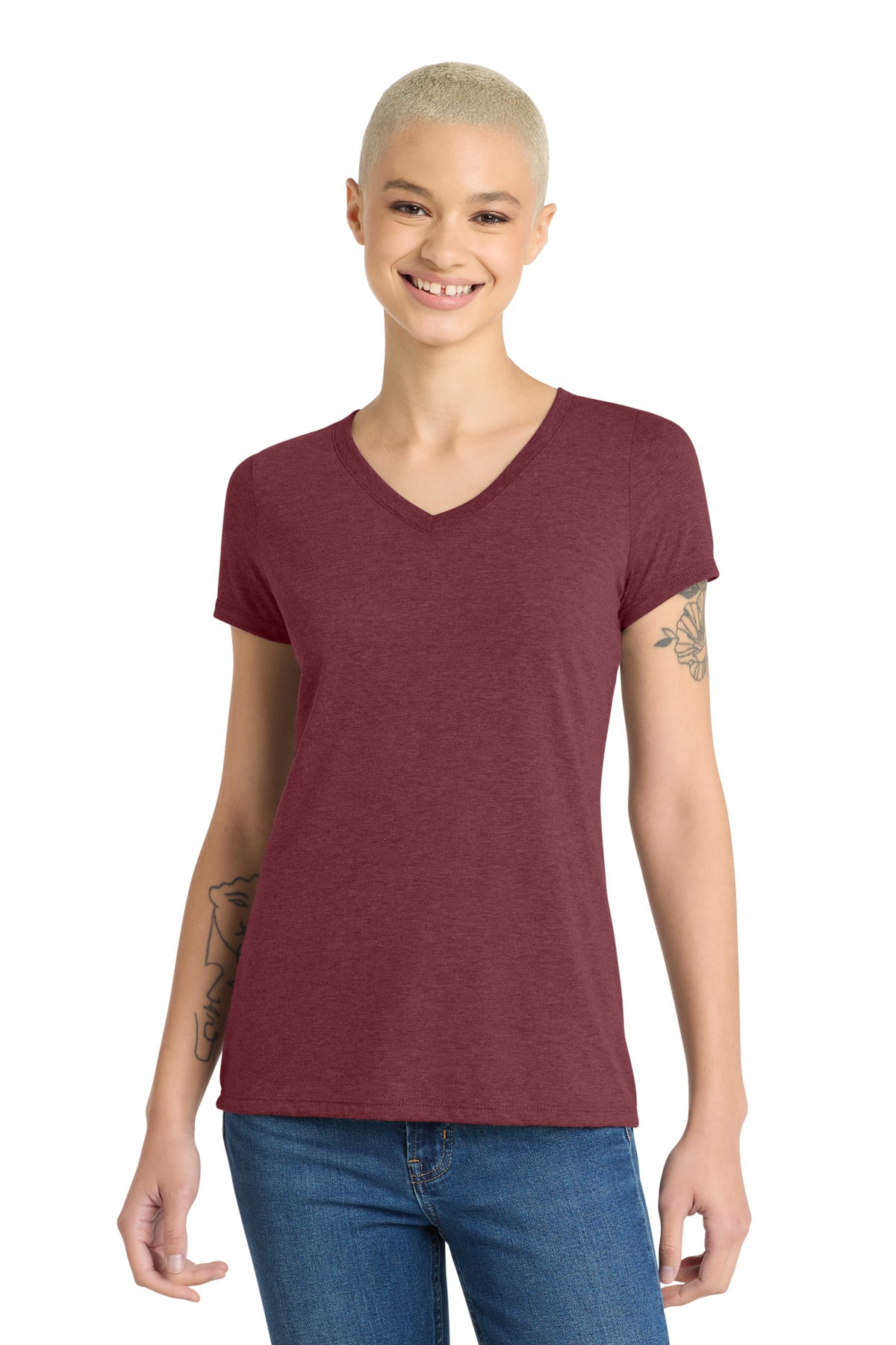 District Women's Perfect Tri V-Neck Tee - Maroon Frost