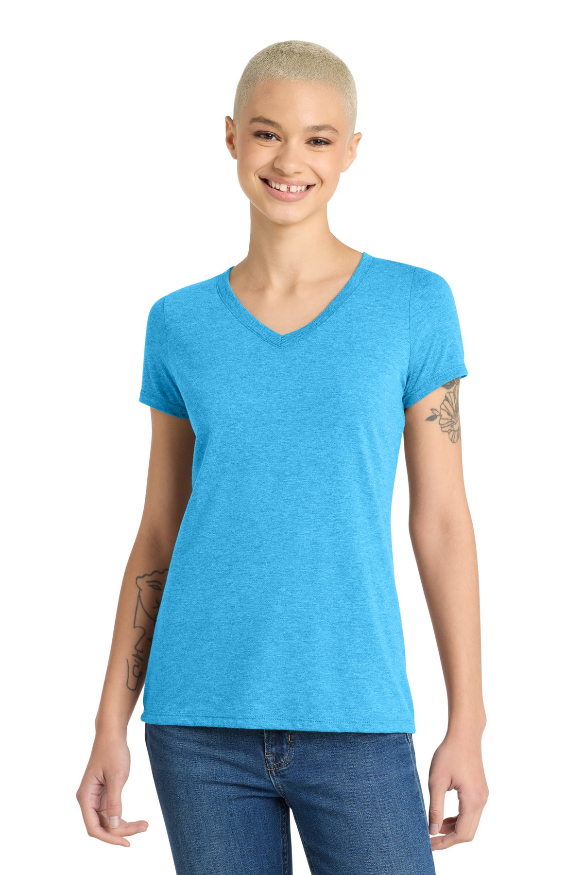 District Women's Perfect Tri V-Neck Tee - Turquoise Frost