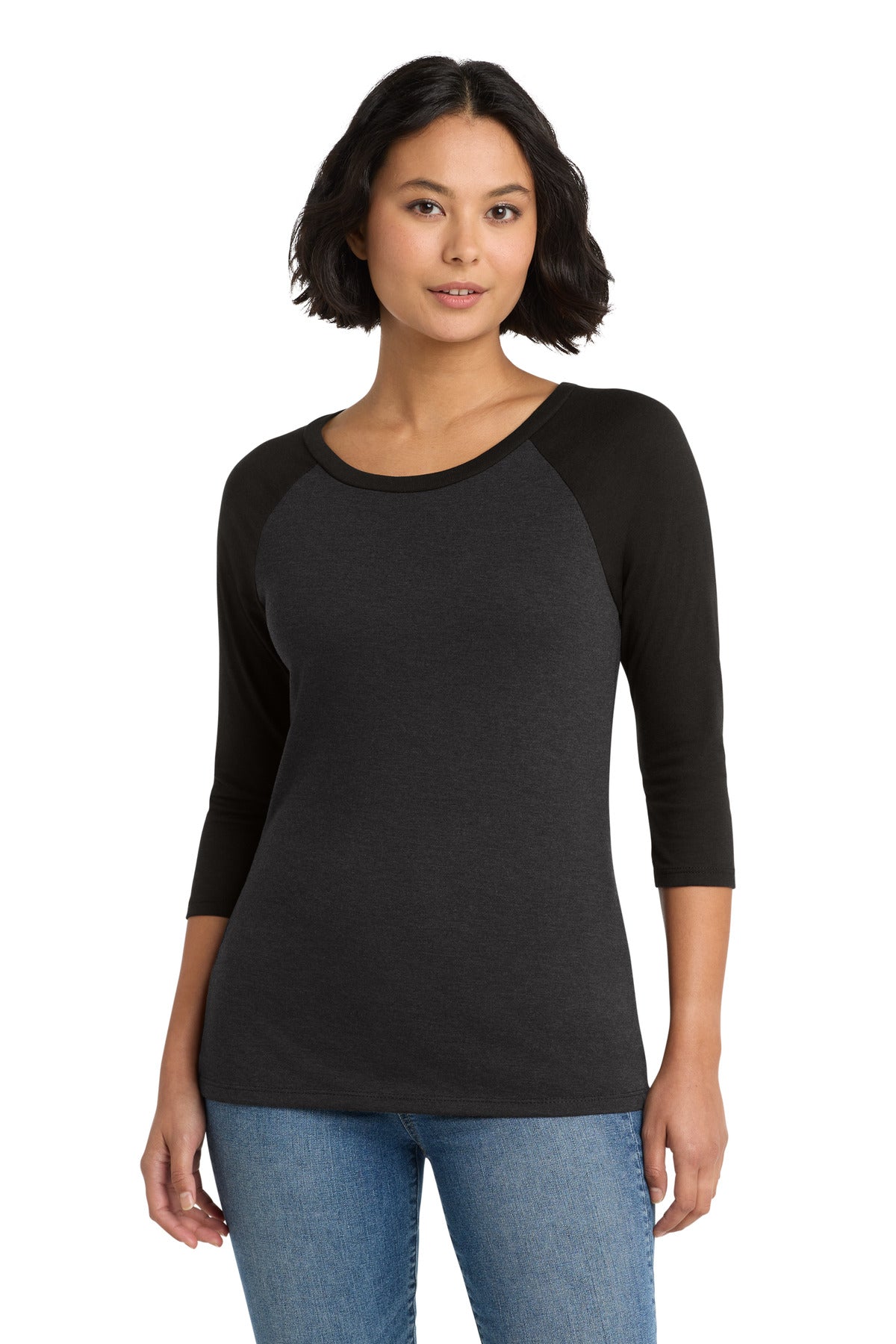 District Women's Perfect Tri 3/4-Sleeve Raglan - Black/ Black Frost