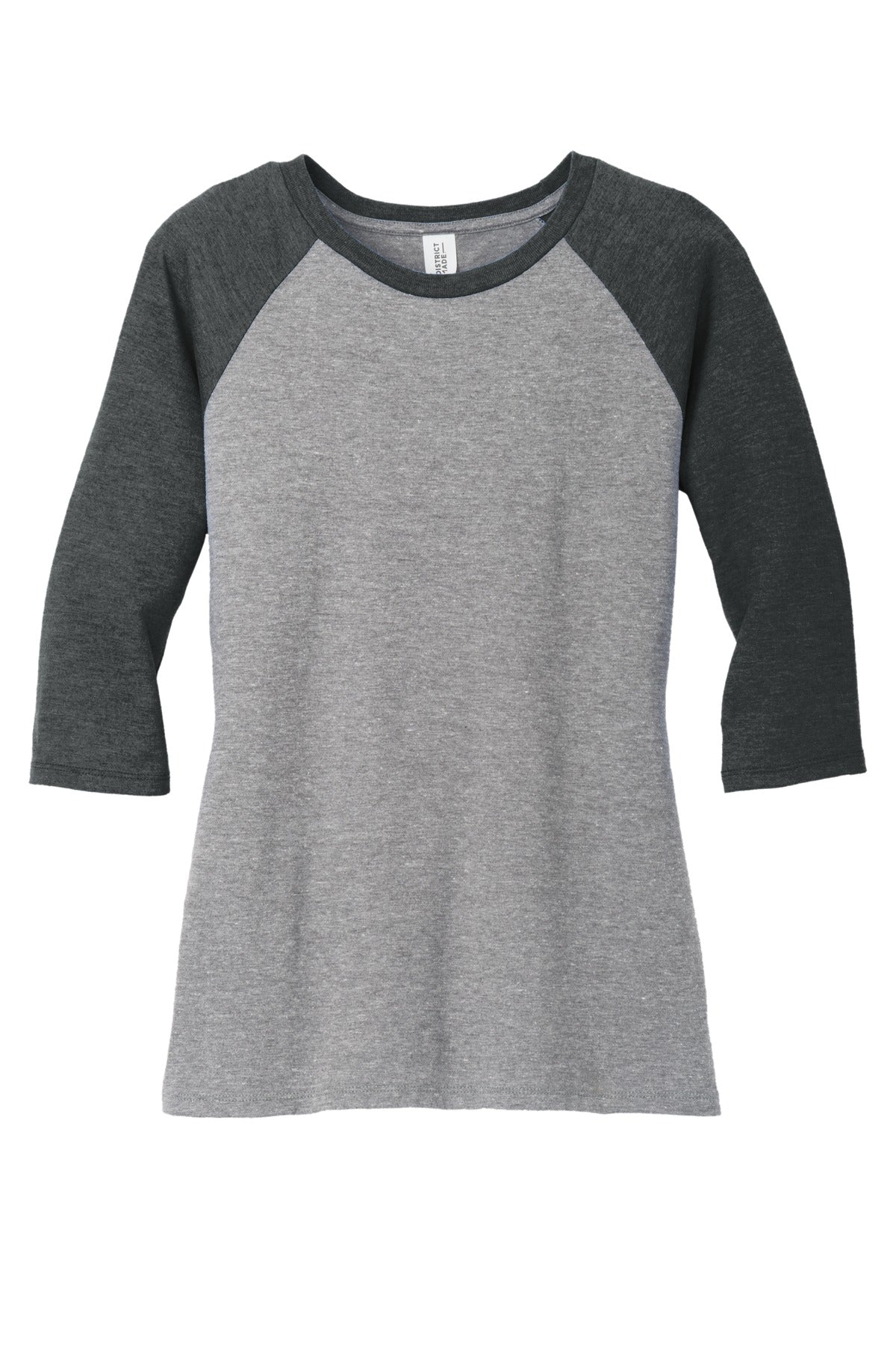 District Women's Perfect Tri 3/4-Sleeve Raglan - Black Frost/ Grey Frost