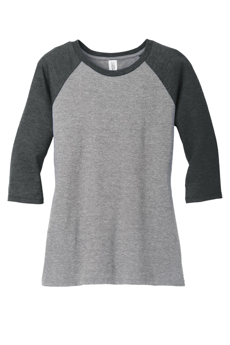 District Women's Perfect Tri 3/4-Sleeve Raglan - Black Frost/ Grey Frost