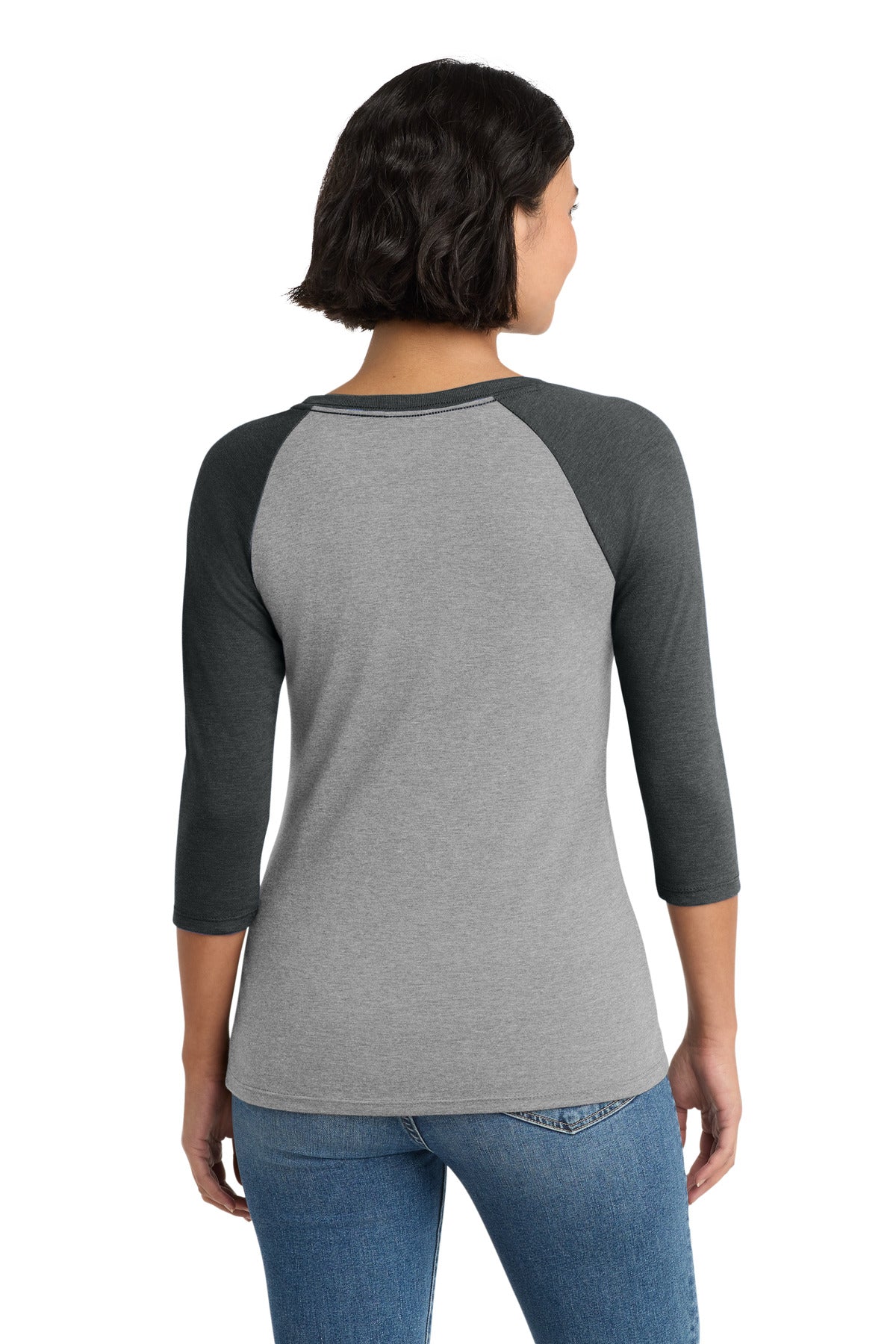 District Women's Perfect Tri 3/4-Sleeve Raglan - Black Frost/ Grey Frost