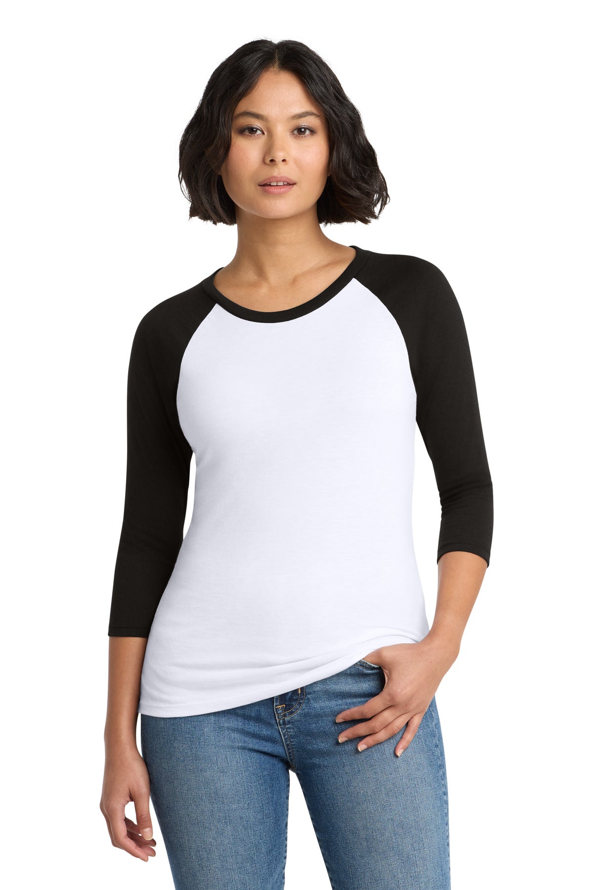 District Women's Perfect Tri 3/4-Sleeve Raglan - Black/ White