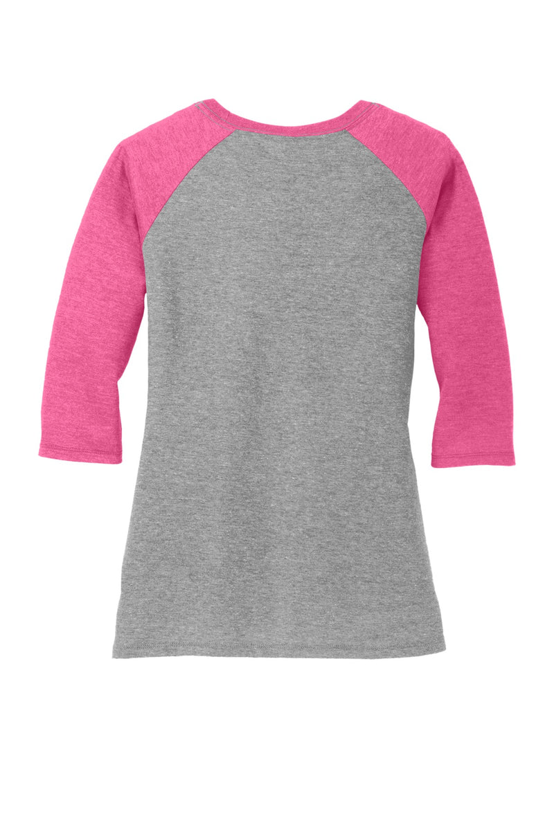 District Women's Perfect Tri 3/4-Sleeve Raglan - Fuchsia Frost/ Grey Frost