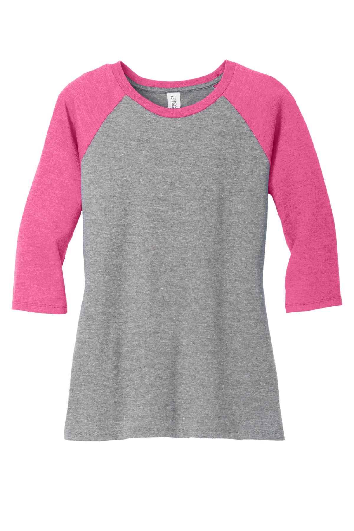 District Women's Perfect Tri 3/4-Sleeve Raglan - Fuchsia Frost/ Grey Frost