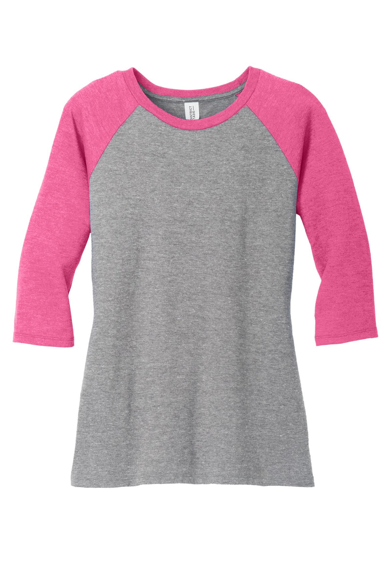 District Women's Perfect Tri 3/4-Sleeve Raglan - Fuchsia Frost/ Grey Frost