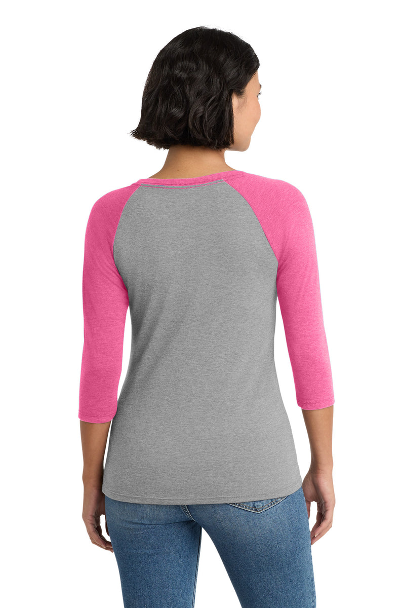 District Women's Perfect Tri 3/4-Sleeve Raglan - Fuchsia Frost/ Grey Frost