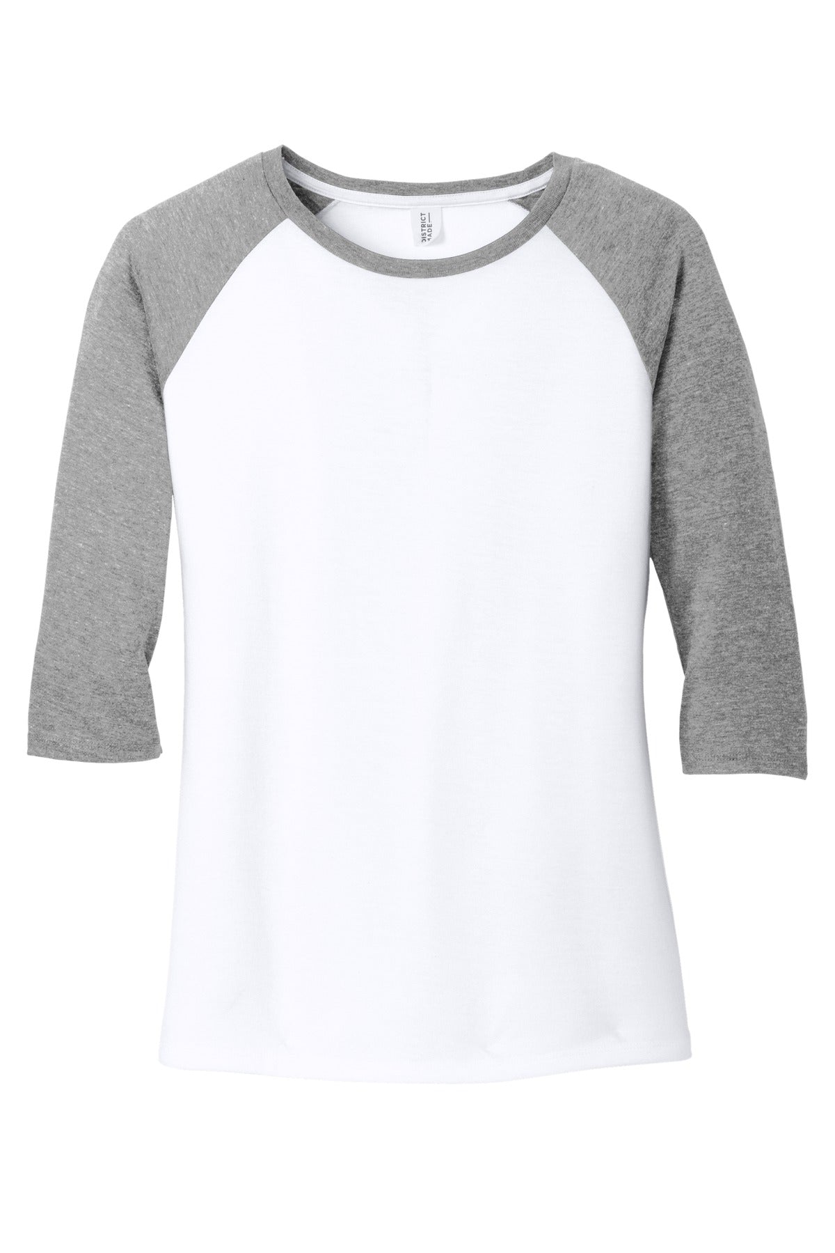 District Women's Perfect Tri 3/4-Sleeve Raglan - Grey Frost/ White