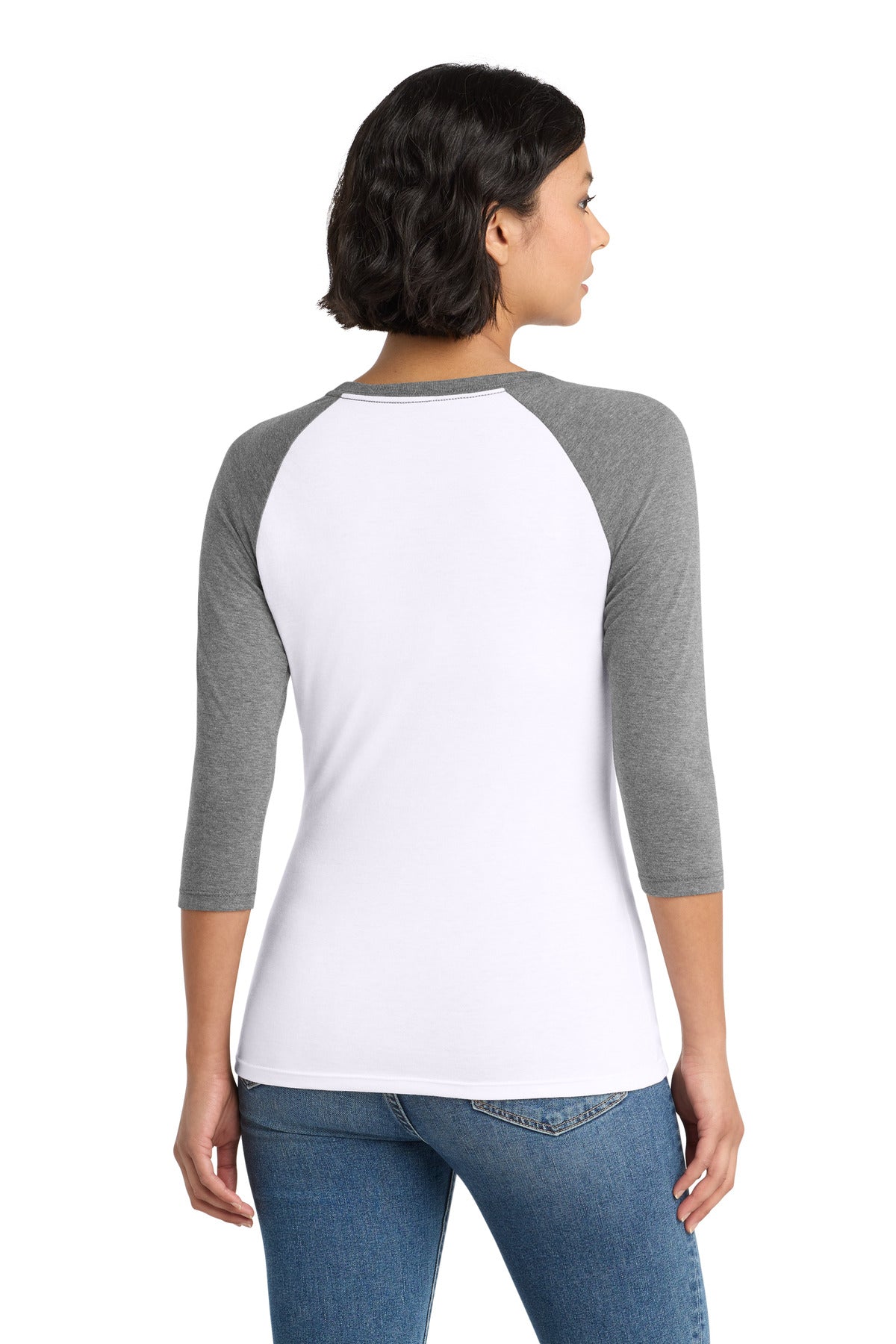 District Women's Perfect Tri 3/4-Sleeve Raglan - Grey Frost/ White