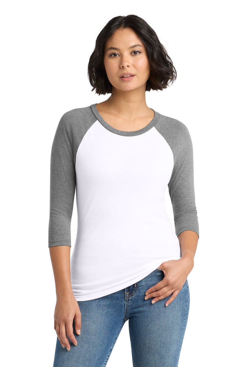 District Women's Perfect Tri 3/4-Sleeve Raglan - Grey Frost/ White