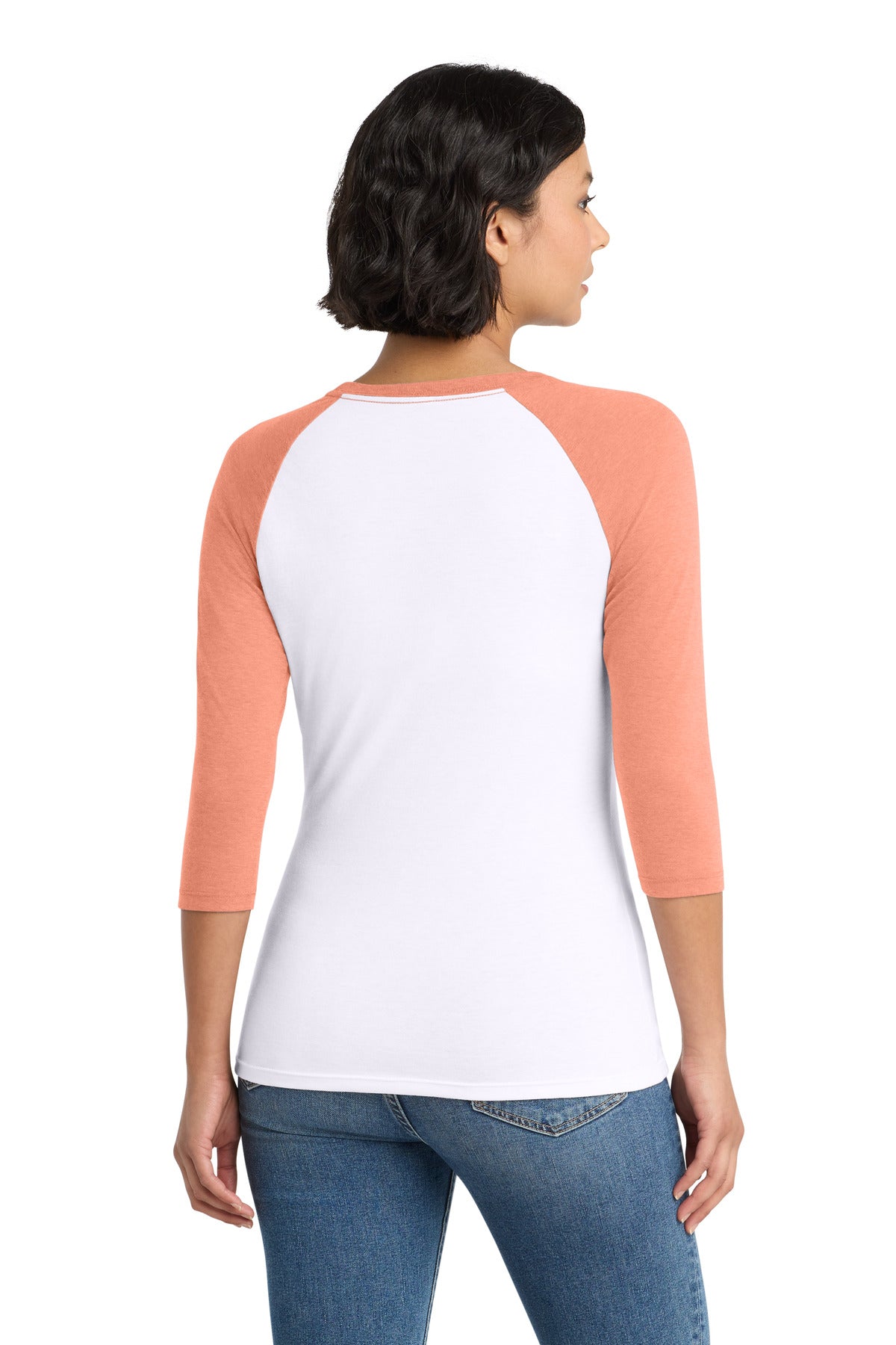 District Women's Perfect Tri 3/4-Sleeve Raglan - Heather Dusty Peach/ White