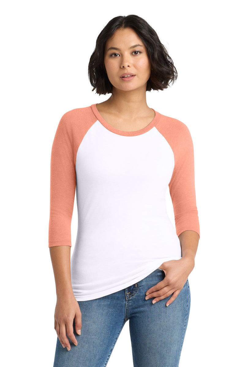 District Women's Perfect Tri 3/4-Sleeve Raglan - Heather Dusty Peach/ White
