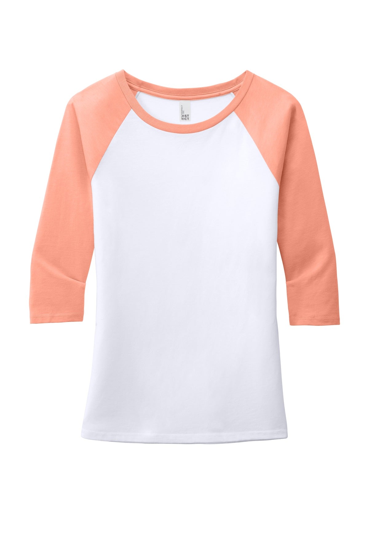District Women's Perfect Tri 3/4-Sleeve Raglan - Heather Dusty Peach/ White