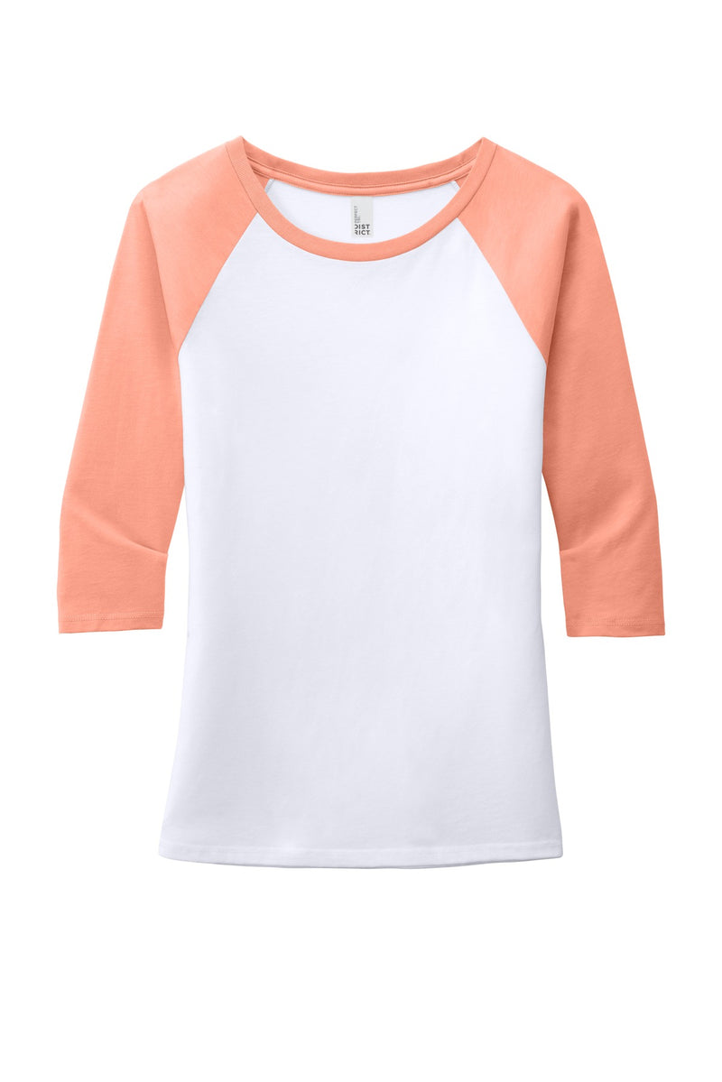 District Women's Perfect Tri 3/4-Sleeve Raglan - Heather Dusty Peach/ White
